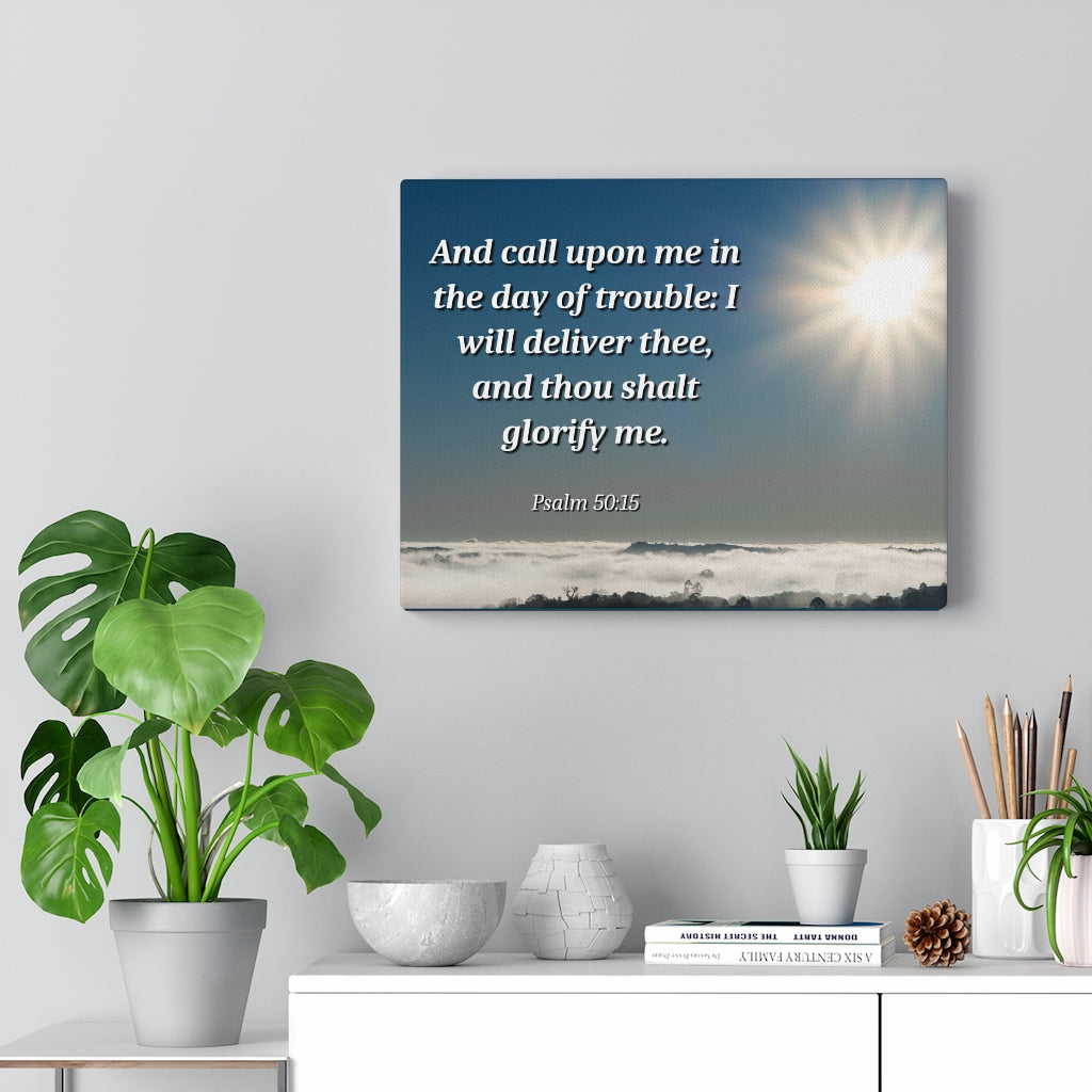 Scripture Walls Day Of Trouble Psalms 50:15 Bible Verse Canvas Christian Wall Art Ready to Hang Unframed-Express Your Love Gifts
