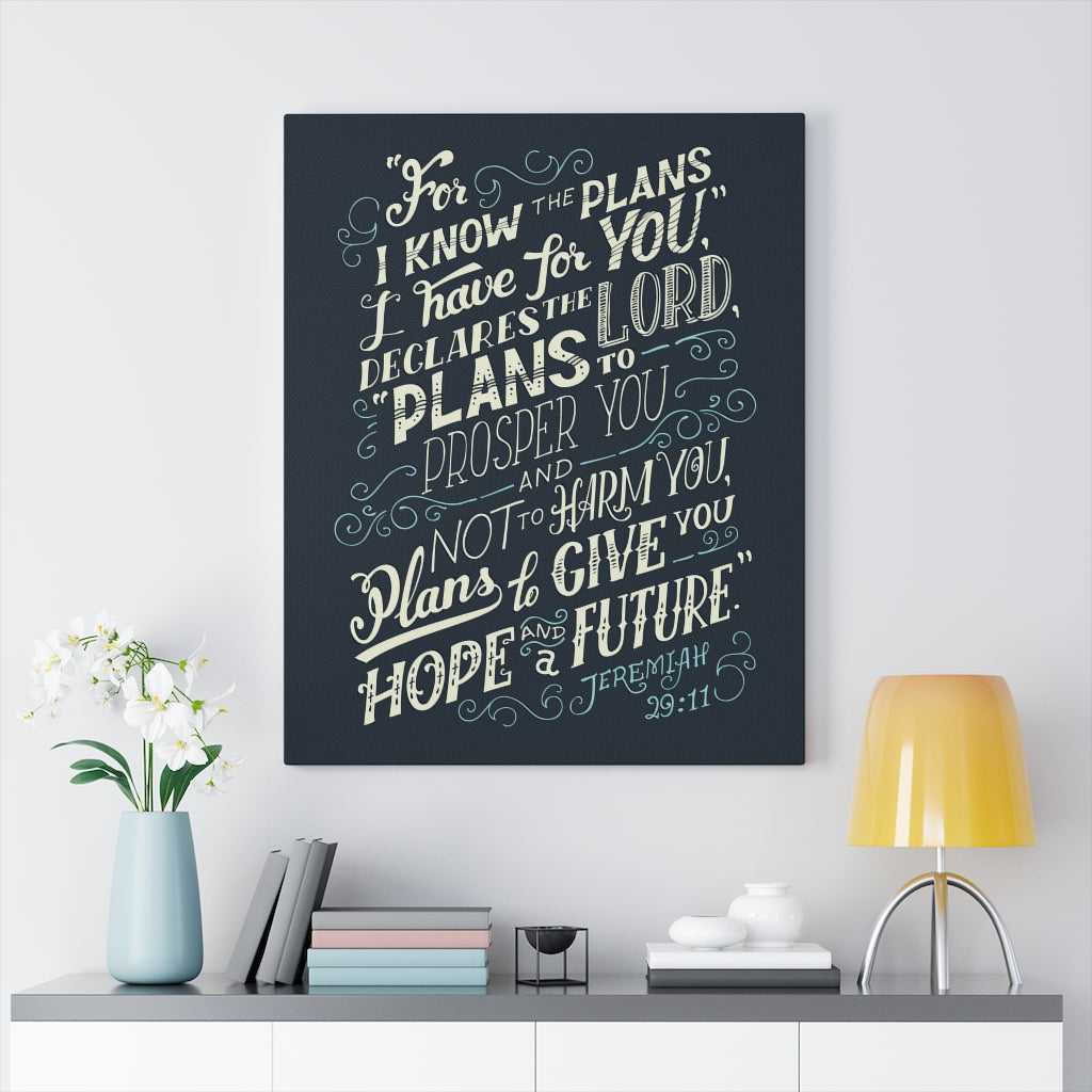 Scripture Walls Declares The Lord Jeremiah 29:11 Dark Bible Verse Canvas Christian Wall Art Ready to Hang Unframed-Express Your Love Gifts