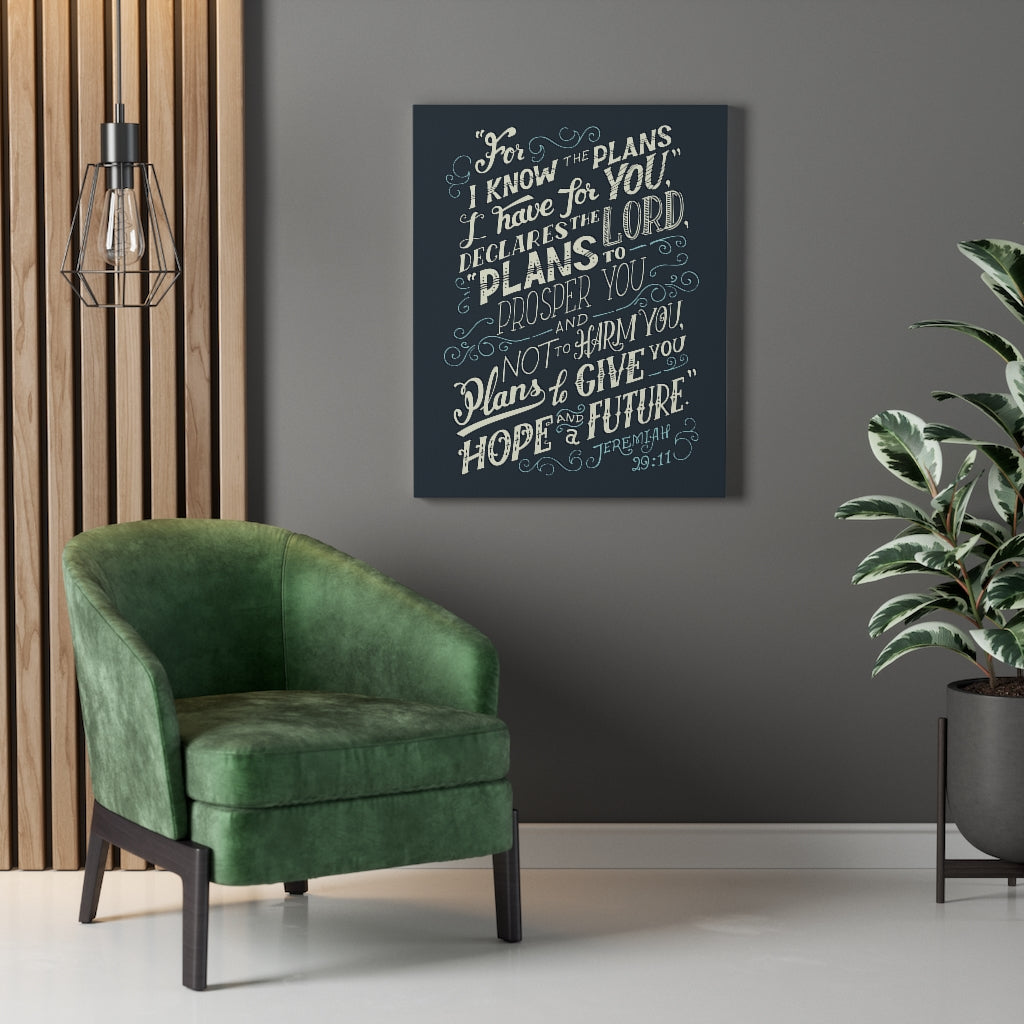 Scripture Walls Declares The Lord Jeremiah 29:11 Dark Bible Verse Canvas Christian Wall Art Ready to Hang Unframed-Express Your Love Gifts