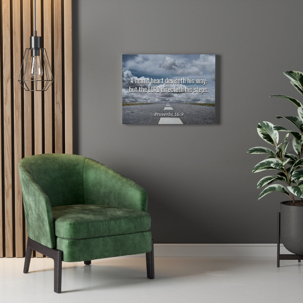 Scripture Walls Directeth His Steps Proverbs 16:9 Bible Verse Canvas Christian Wall Art Ready to Hang Unframed-Express Your Love Gifts