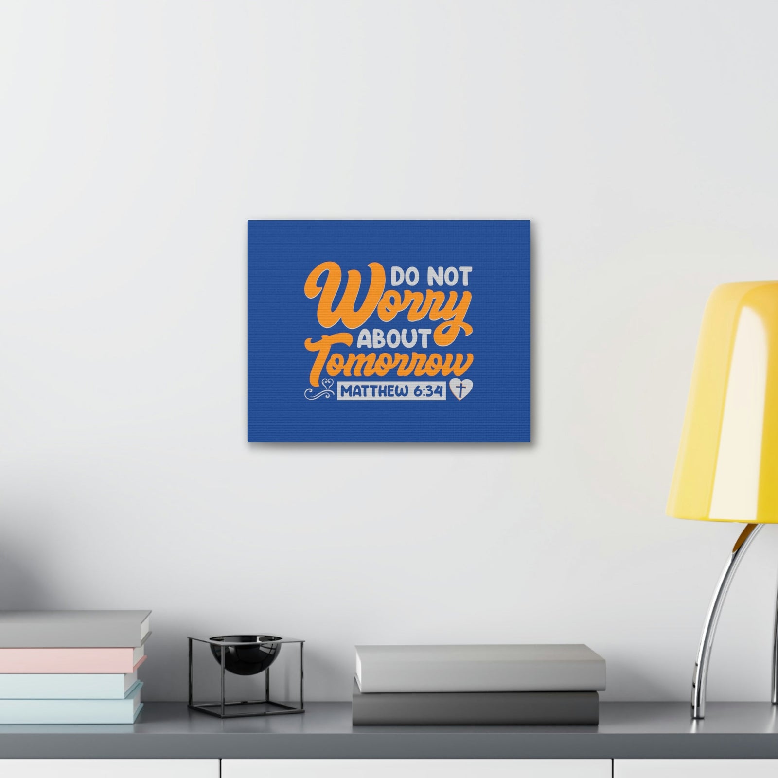 Scripture Walls Do Not Worry Matthew 6:34 Blue & Orange Bible Verse Canvas Christian Wall Art Ready to Hang Unframed-Express Your Love Gifts