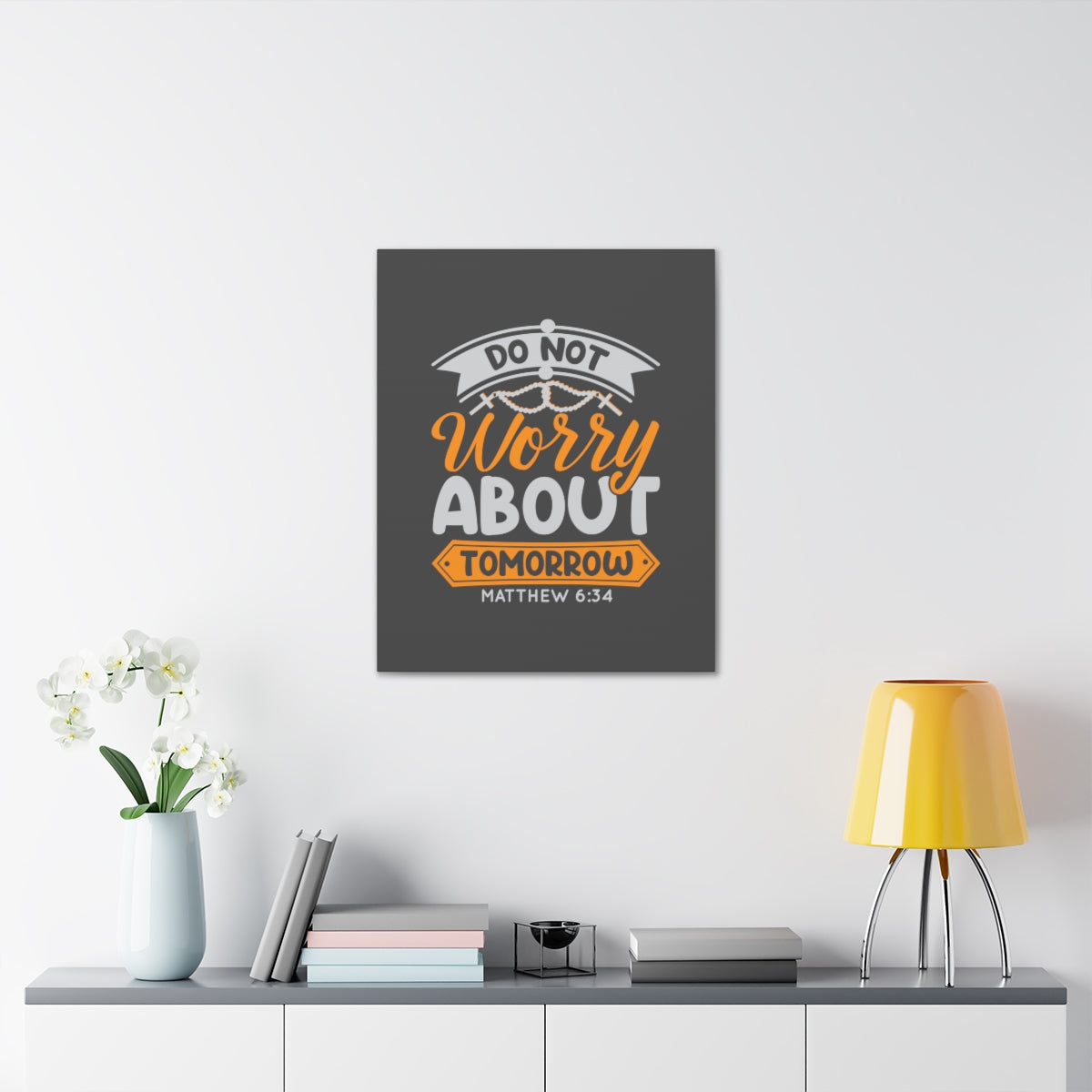 Scripture Walls Do Not Worry Matthew 6:34 Orange Bible Verse Canvas Christian Wall Art Ready to Hang Unframed-Express Your Love Gifts