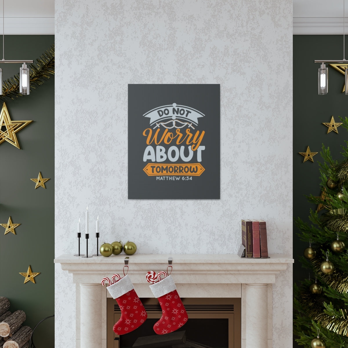 Scripture Walls Do Not Worry Matthew 6:34 Orange Bible Verse Canvas Christian Wall Art Ready to Hang Unframed-Express Your Love Gifts