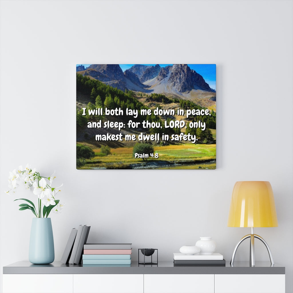 Scripture Walls Dwell In Safety Psalms 4:8 Bible Verse Canvas Christian Wall Art Ready to Hang Unframed-Express Your Love Gifts