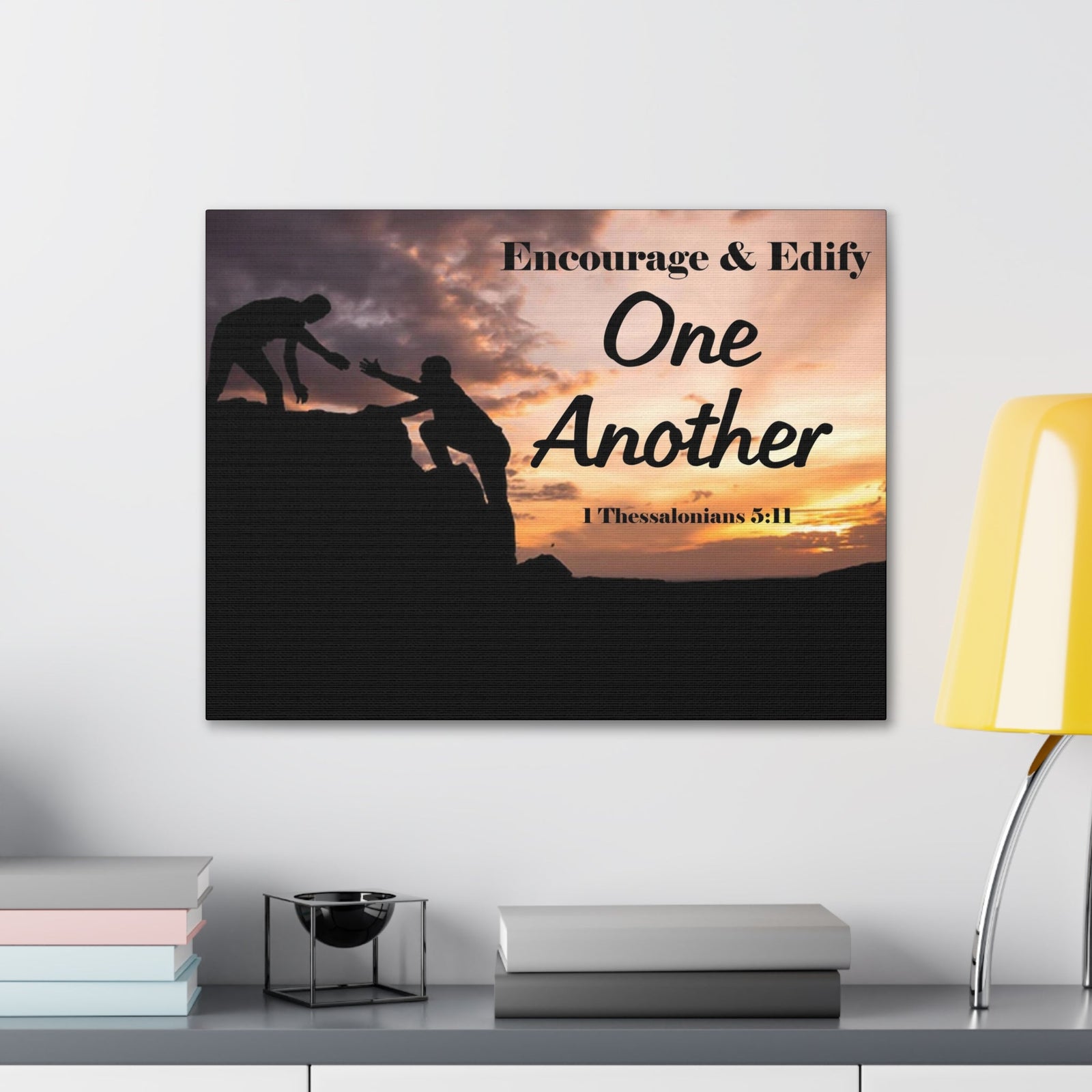 Scripture Walls Encourage & Edify One Another 1 Thessalonians 5:11 Bible Chapter Canvas Christian Wall Art Ready to Hang Unframed-Express Your Love Gifts