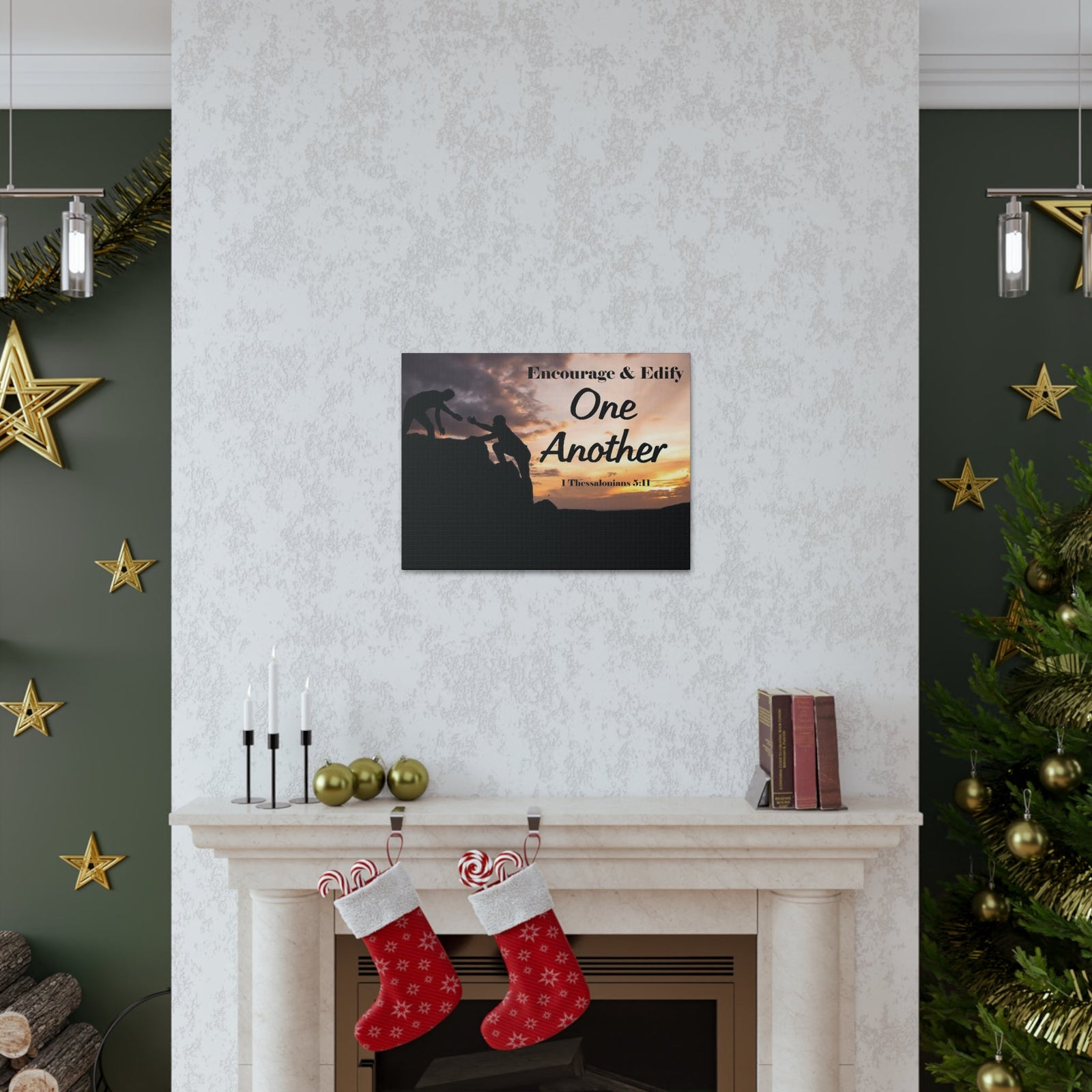 Scripture Walls Encourage & Edify One Another 1 Thessalonians 5:11 Bible Chapter Canvas Christian Wall Art Ready to Hang Unframed-Express Your Love Gifts