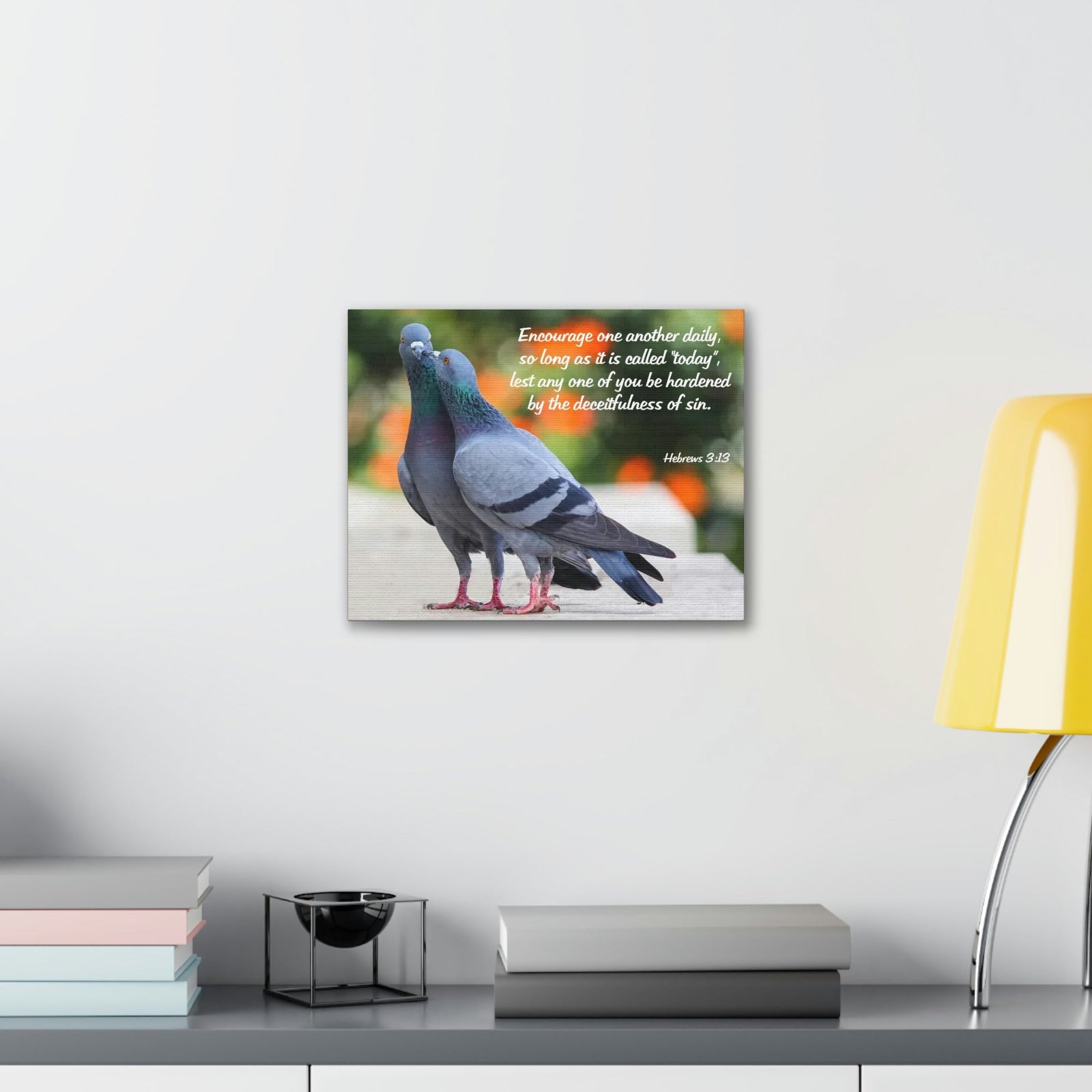 Scripture Walls Encourage Hebrews 3:13 Pigeons Christian Wall Art Bible Verse Print Ready to Hang Unframed-Express Your Love Gifts