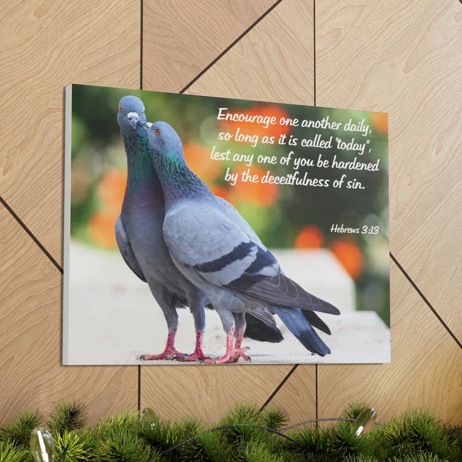 Scripture Walls Encourage Hebrews 3:13 Pigeons Christian Wall Art Bible Verse Print Ready to Hang Unframed-Express Your Love Gifts