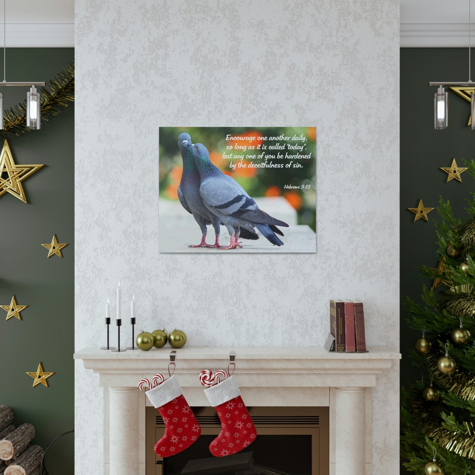 Scripture Walls Encourage Hebrews 3:13 Pigeons Christian Wall Art Bible Verse Print Ready to Hang Unframed-Express Your Love Gifts
