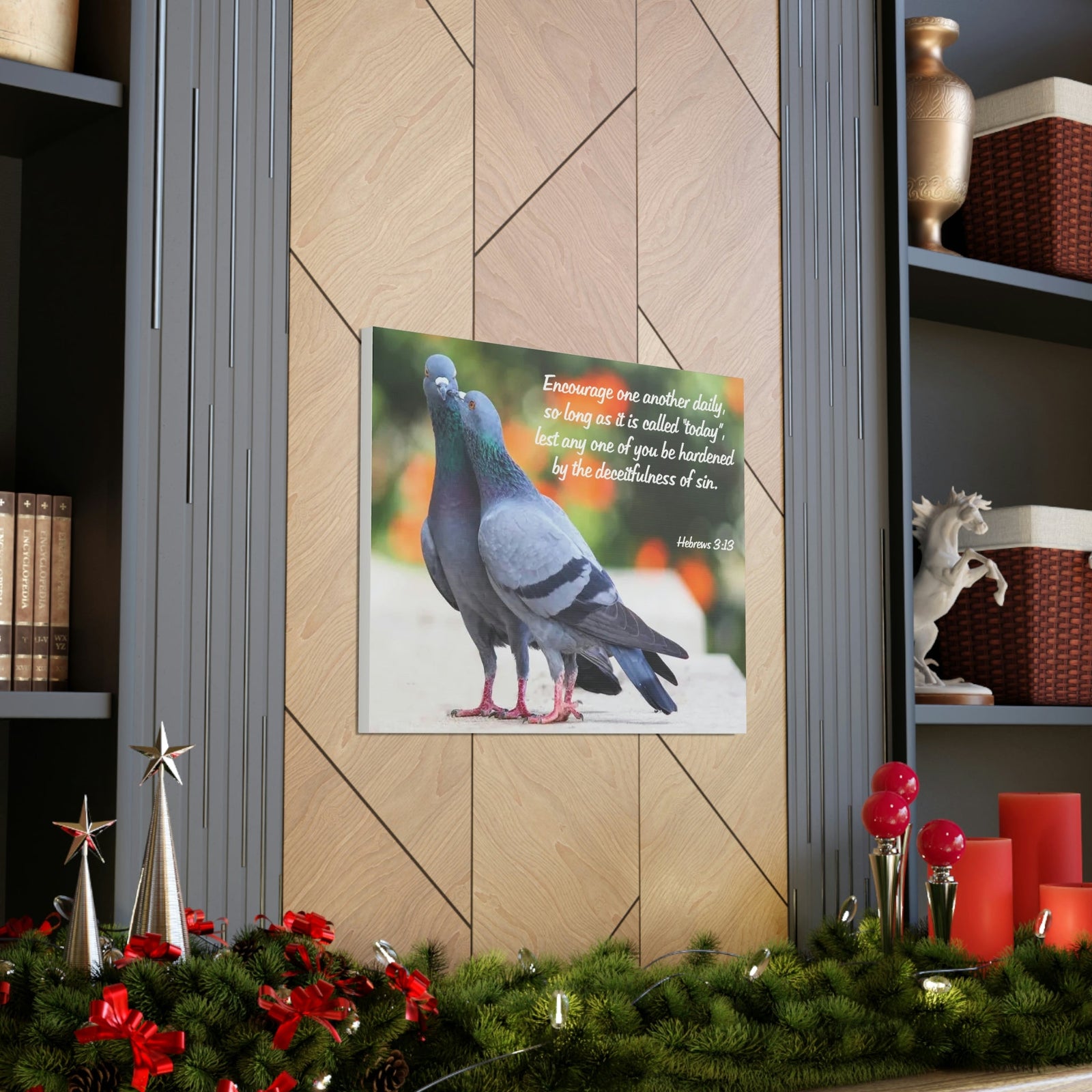 Scripture Walls Encourage Hebrews 3:13 Pigeons Christian Wall Art Bible Verse Print Ready to Hang Unframed-Express Your Love Gifts