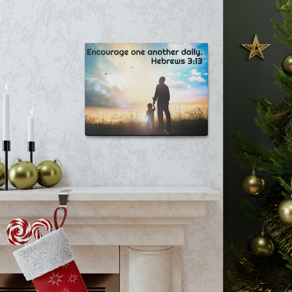 Scripture Walls Encourage One Another Daily Hebrews 3:13 Bible Verse Canvas Christian Wall Art Ready to Hang Unframed-Express Your Love Gifts
