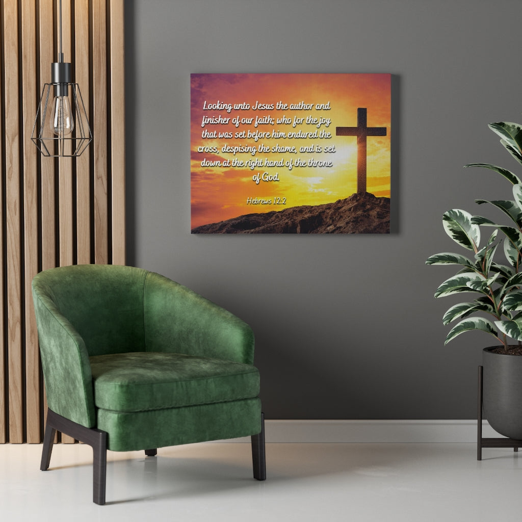 Scripture Walls Endured The Cross Hebrews 12:2 Bible Verse Canvas Christian Wall Art Ready to Hang Unframed-Express Your Love Gifts