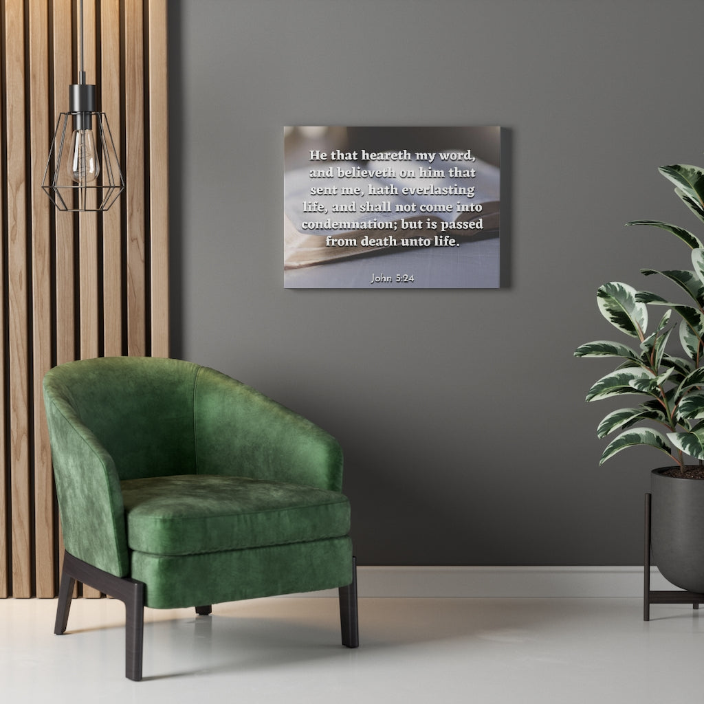 Scripture Walls Everlasting Life John 5:24 Bible Verse Canvas Christian Wall Art Ready to Hang Unframed-Express Your Love Gifts