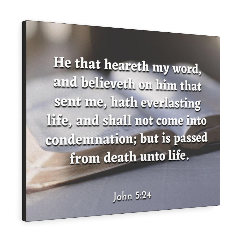 Scripture Walls Everlasting Life John 5:24 Bible Verse Canvas Christian Wall Art Ready to Hang Unframed-Express Your Love Gifts