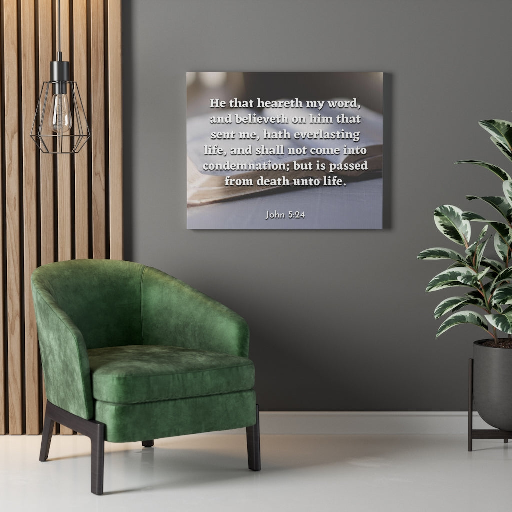 Scripture Walls Everlasting Life John 5:24 Bible Verse Canvas Christian Wall Art Ready to Hang Unframed-Express Your Love Gifts