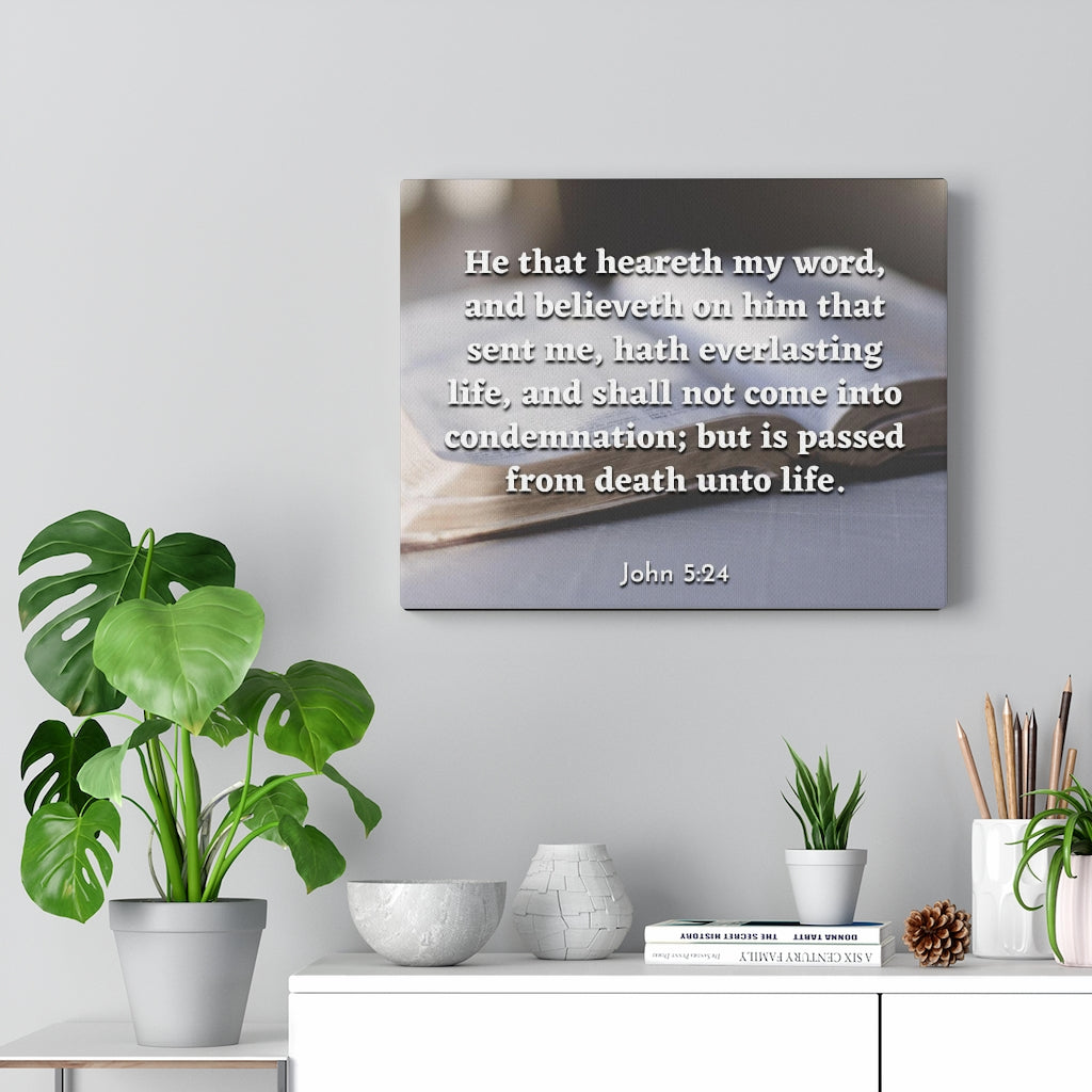 Scripture Walls Everlasting Life John 5:24 Bible Verse Canvas Christian Wall Art Ready to Hang Unframed-Express Your Love Gifts