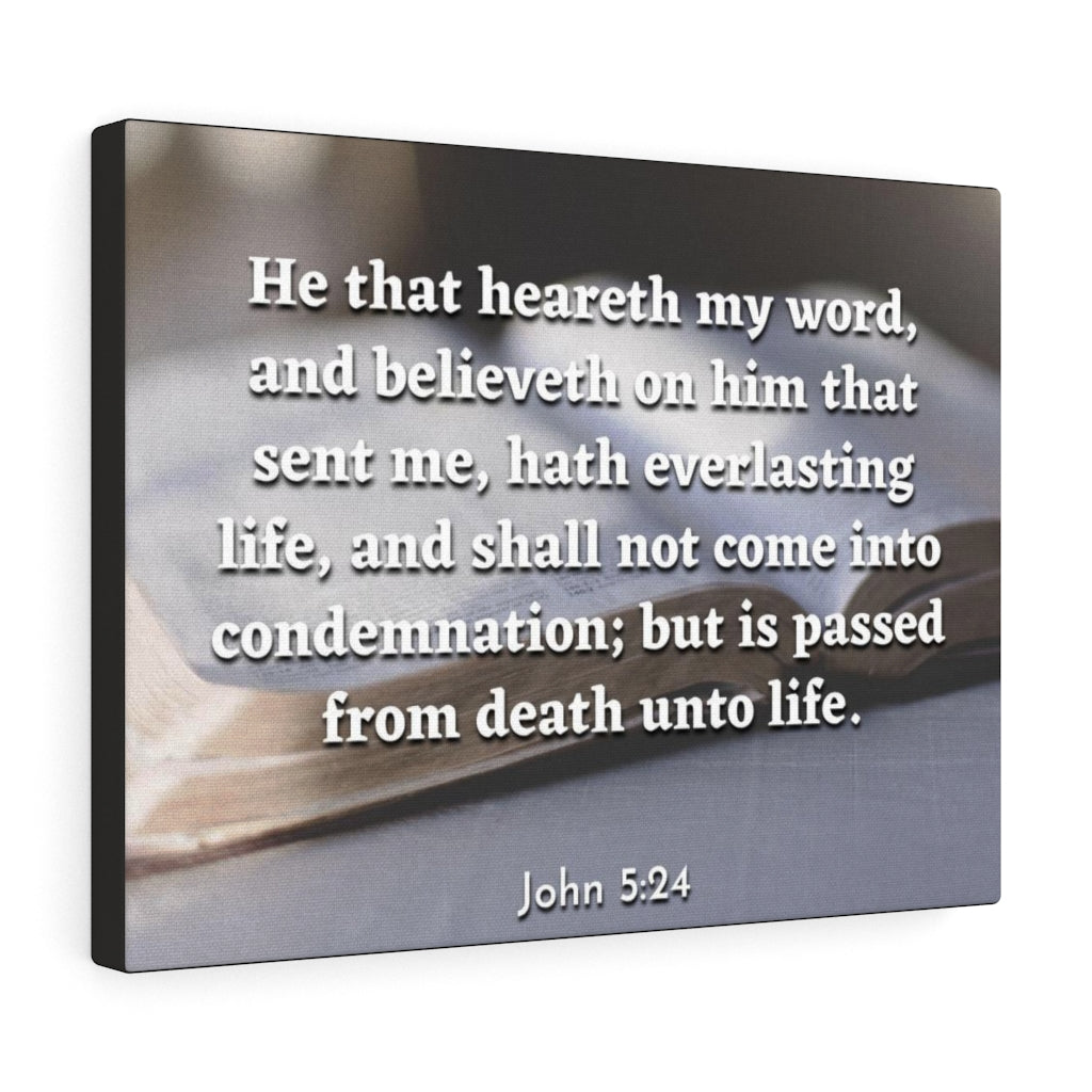 Scripture Walls Everlasting Life John 5:24 Bible Verse Canvas Christian Wall Art Ready to Hang Unframed-Express Your Love Gifts