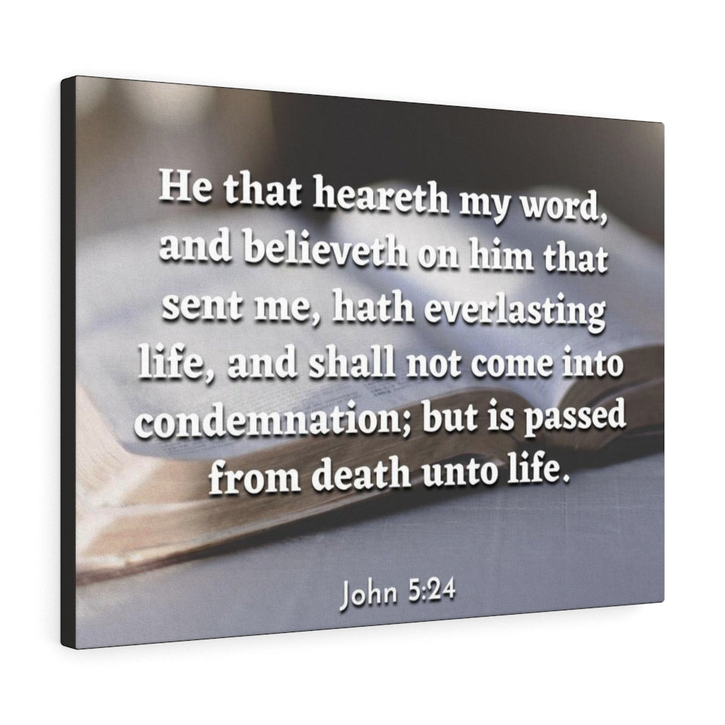 Scripture Walls Everlasting Life John 5:24 Bible Verse Canvas Christian Wall Art Ready to Hang Unframed-Express Your Love Gifts