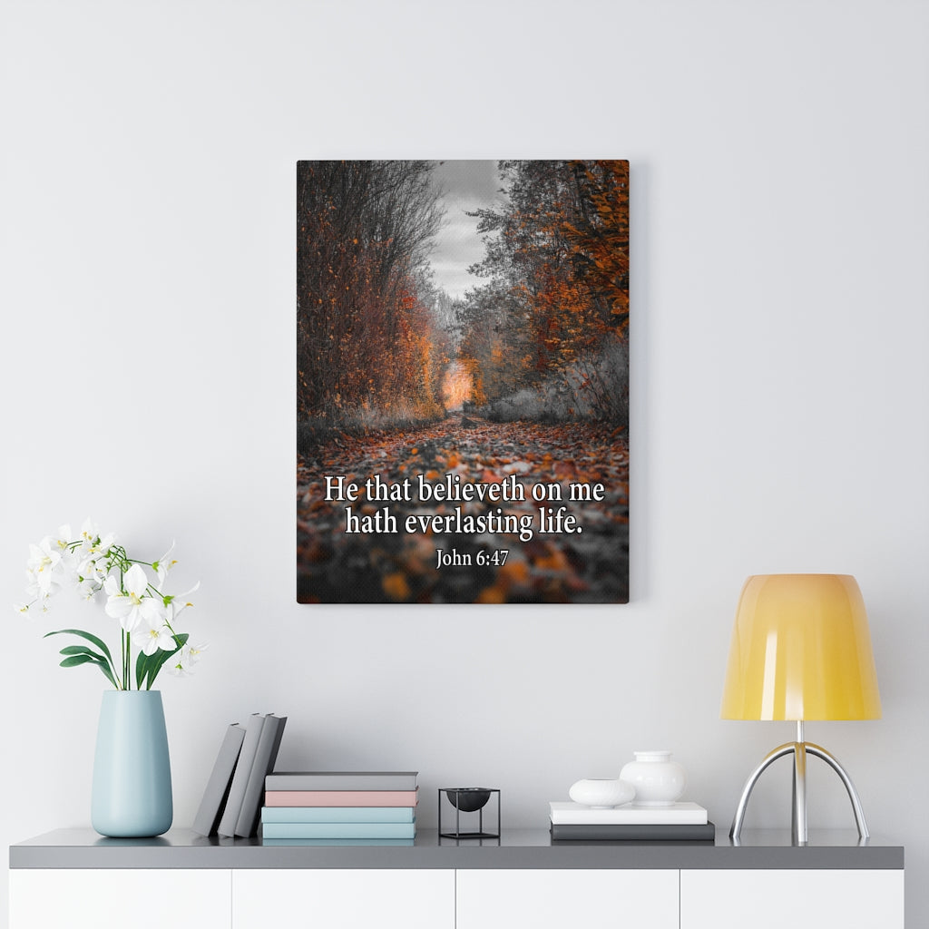 Scripture Walls Everlasting Life John 6:47 Bible Verse Canvas Christian Wall Art Ready to Hang Unframed-Express Your Love Gifts