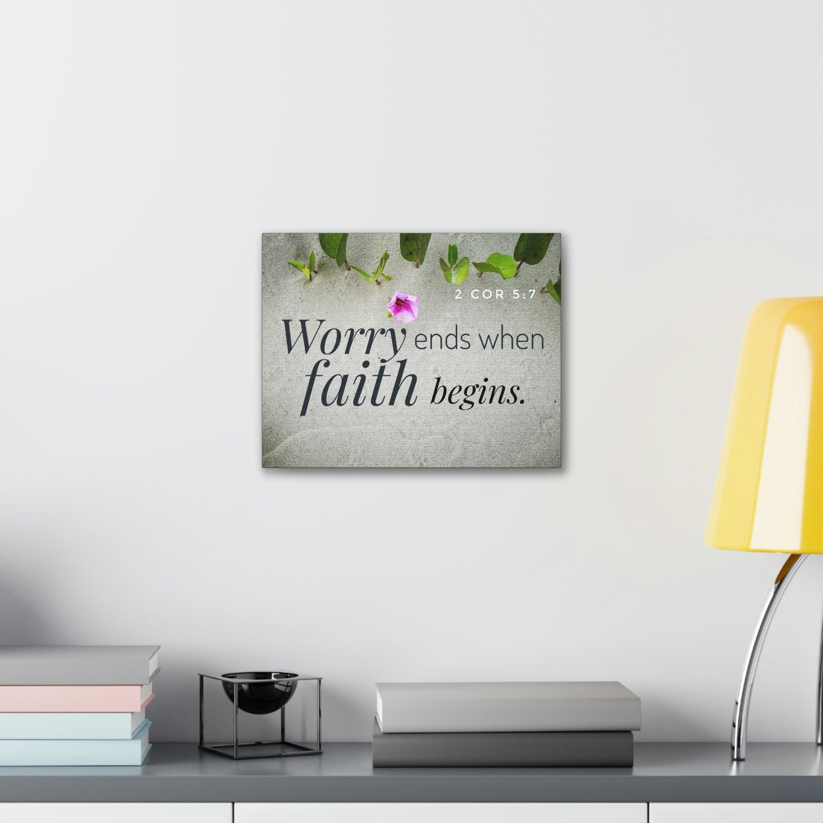 Scripture Walls Faith Begins 2 Corinthians 5:7 Gray Christian Wall Art Bible Verse Print Ready to Hang Unframed-Express Your Love Gifts
