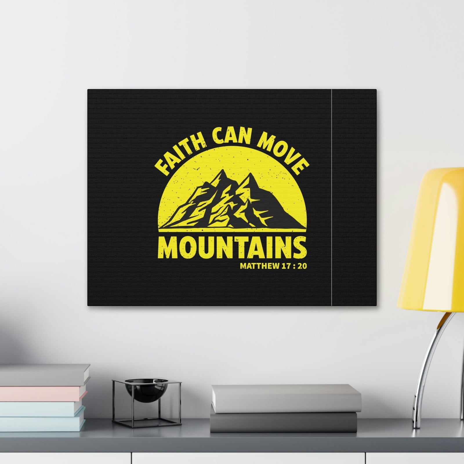 Scripture Walls Faith Can Move Mountains Matthew 21:21 Yellow Christian Wall Art Bible Verse Print Ready to Hang Unframed-Express Your Love Gifts