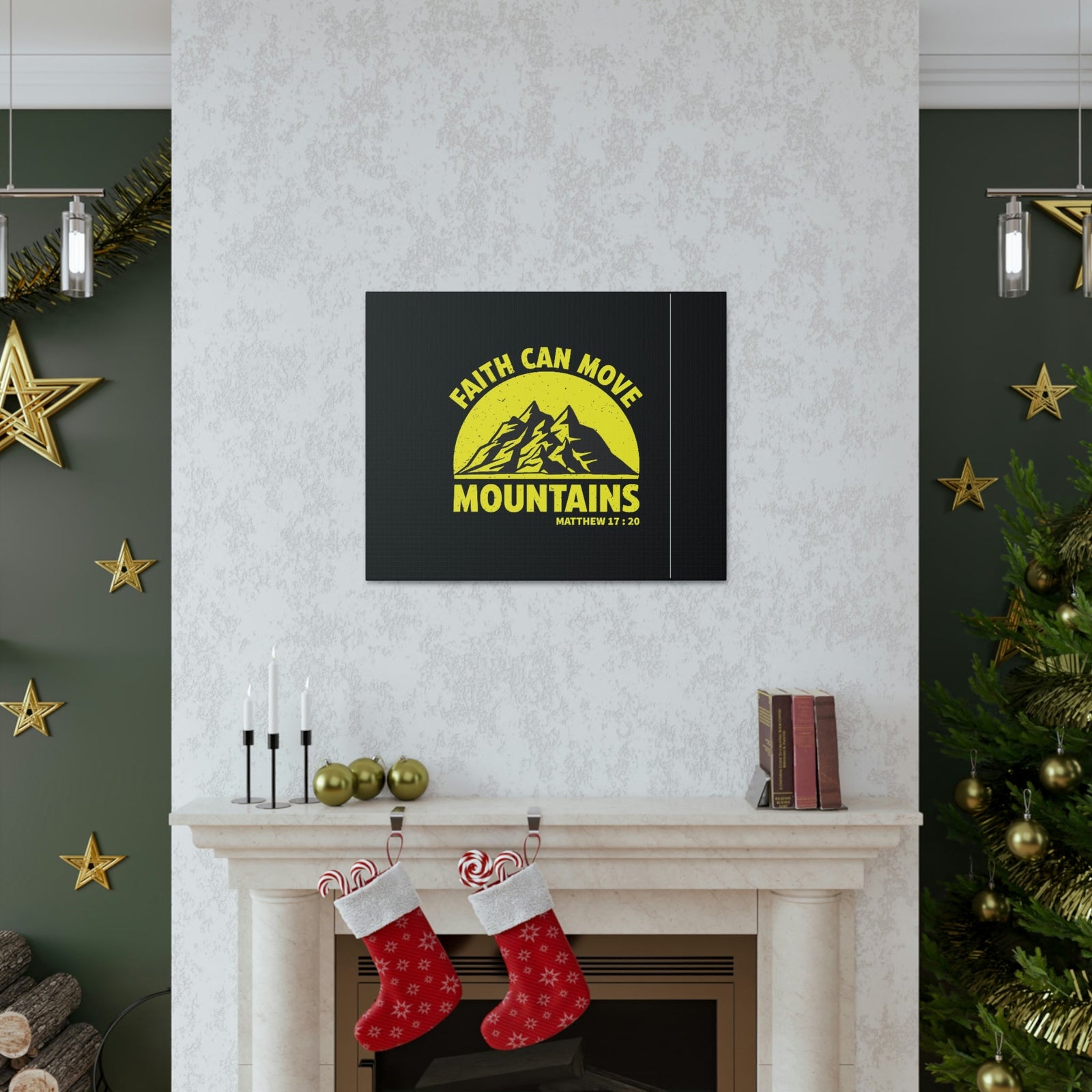 Scripture Walls Faith Can Move Mountains Matthew 21:21 Yellow Christian Wall Art Bible Verse Print Ready to Hang Unframed-Express Your Love Gifts