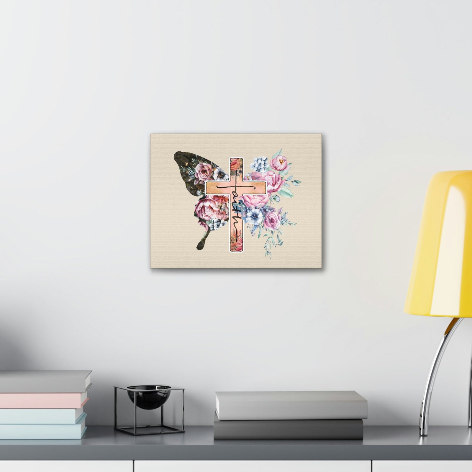 Scripture Walls Faith Cross Pastel Flower 2 Corinthians 5:7 Bible Verse Canvas Christian Wall Art Ready to Hang Unframed-Express Your Love Gifts