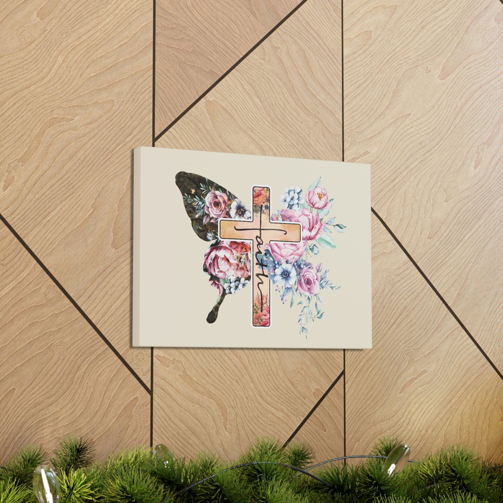 Scripture Walls Faith Cross Pastel Flower 2 Corinthians 5:7 Bible Verse Canvas Christian Wall Art Ready to Hang Unframed-Express Your Love Gifts