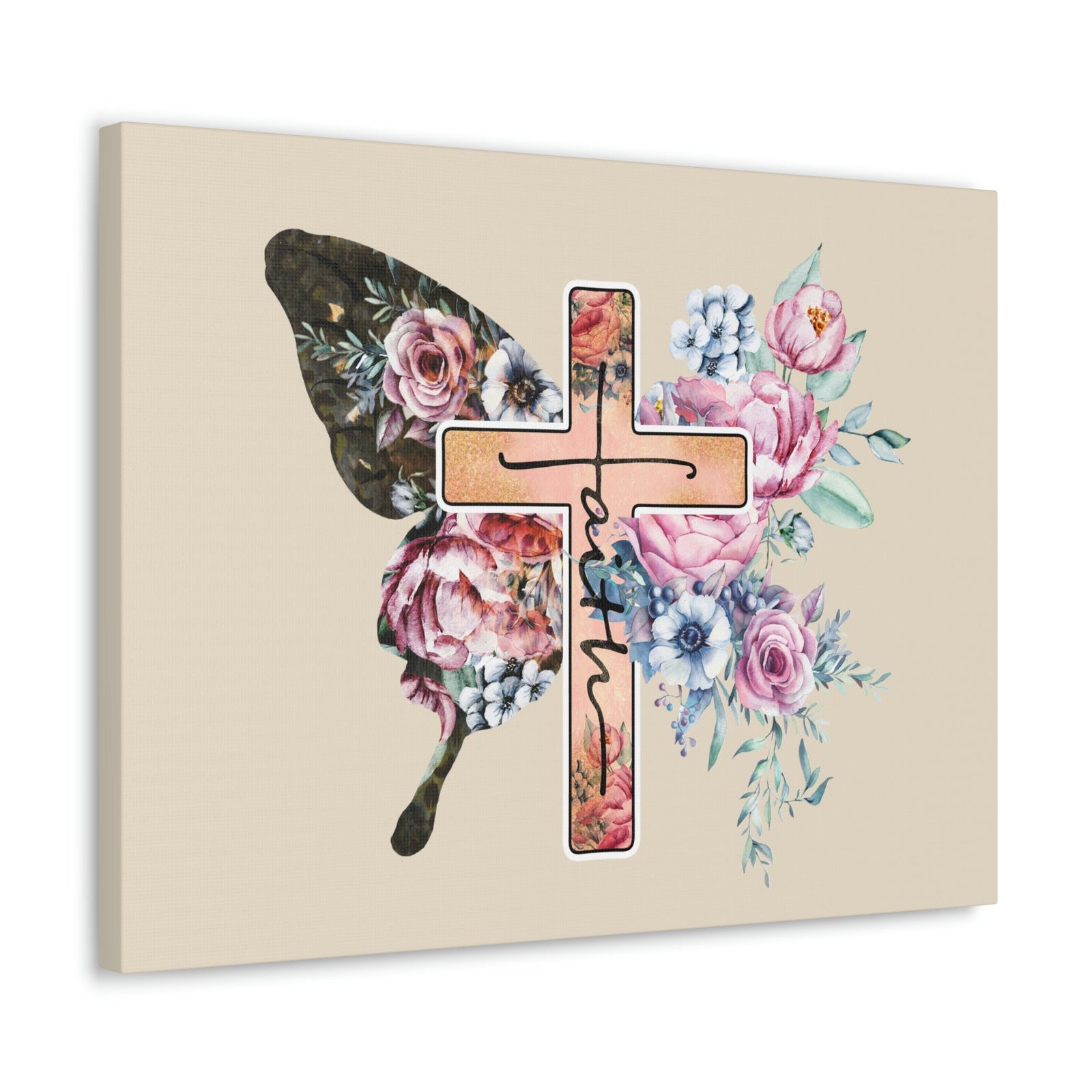 Scripture Walls Faith Cross Pastel Flower 2 Corinthians 5:7 Bible Verse Canvas Christian Wall Art Ready to Hang Unframed-Express Your Love Gifts