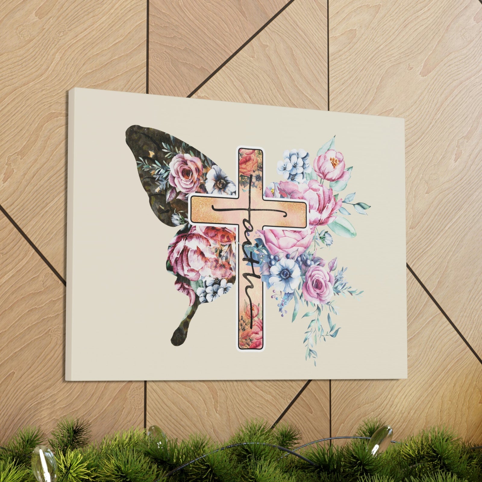 Scripture Walls Faith Cross Pastel Flower 2 Corinthians 5:7 Bible Verse Canvas Christian Wall Art Ready to Hang Unframed-Express Your Love Gifts