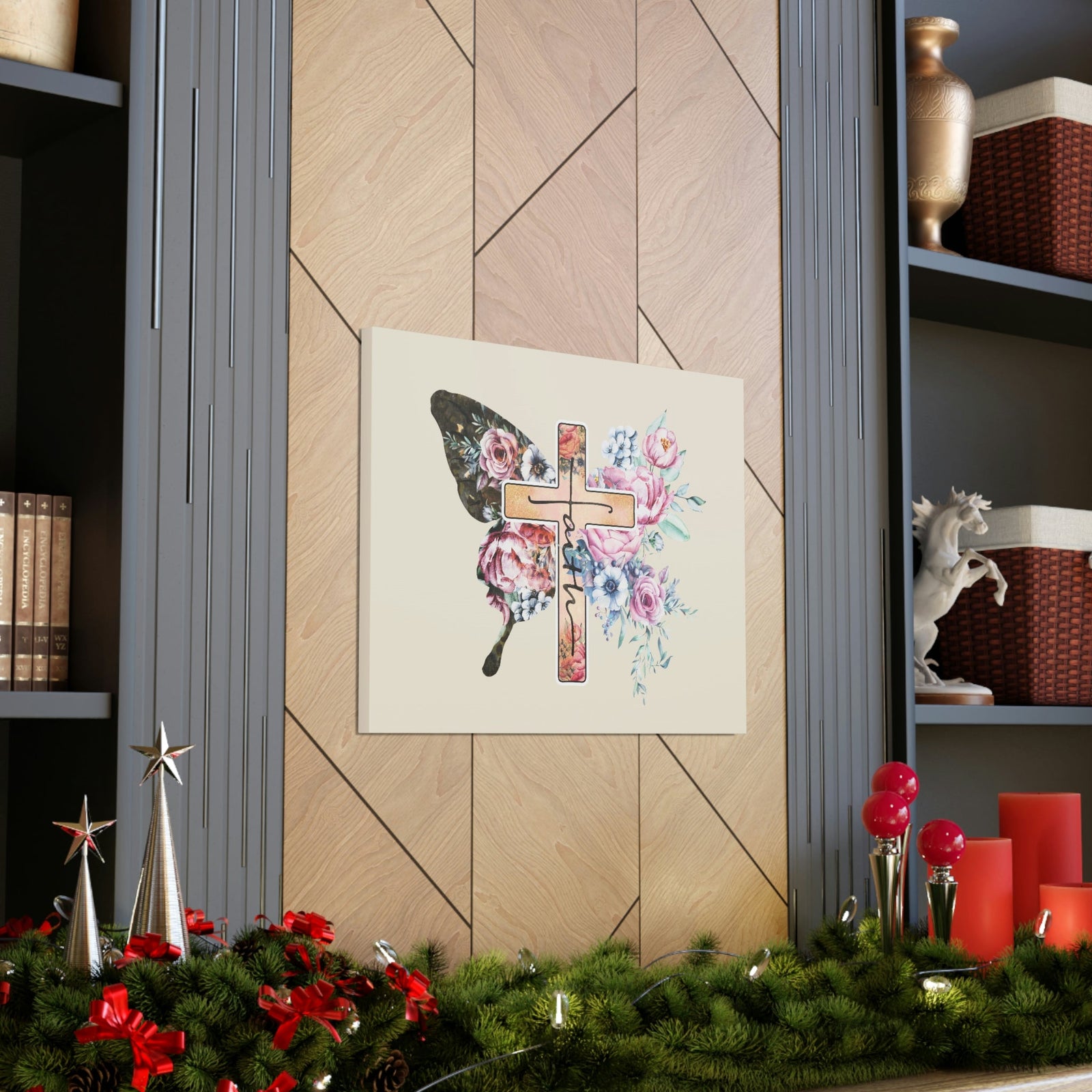 Scripture Walls Faith Cross Pastel Flower 2 Corinthians 5:7 Bible Verse Canvas Christian Wall Art Ready to Hang Unframed-Express Your Love Gifts