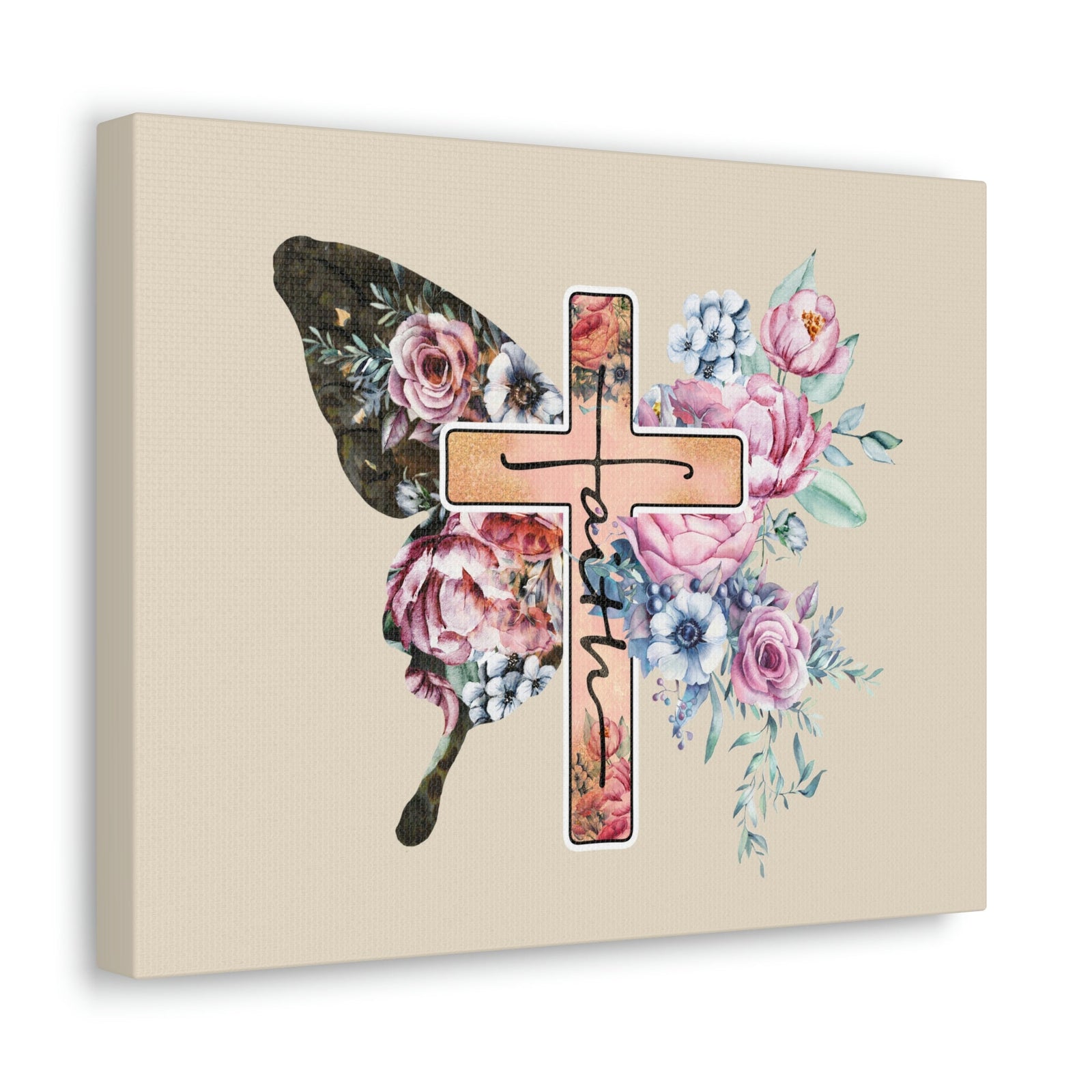 Scripture Walls Faith Cross Pastel Flower 2 Corinthians 5:7 Bible Verse Canvas Christian Wall Art Ready to Hang Unframed-Express Your Love Gifts