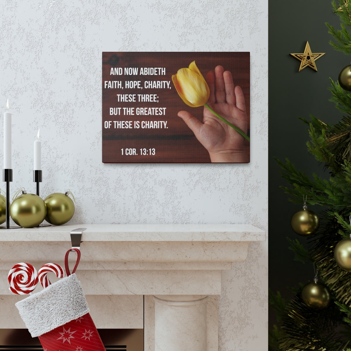 Scripture Walls Faith Hope Charity 1 Corinthians 13:13 Flower Bible Verse Canvas Christian Wall Art Bible Verse Print Ready To Hang Unframed-Express Your Love Gifts