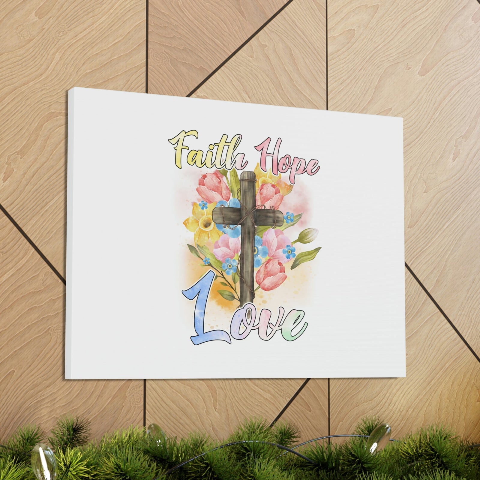 Scripture Walls Faith, Hope, Love 1 Corinthians 13:13 Cross Flowers Christian Wall Art Bible Verse Print Ready to Hang Unframed-Express Your Love Gifts