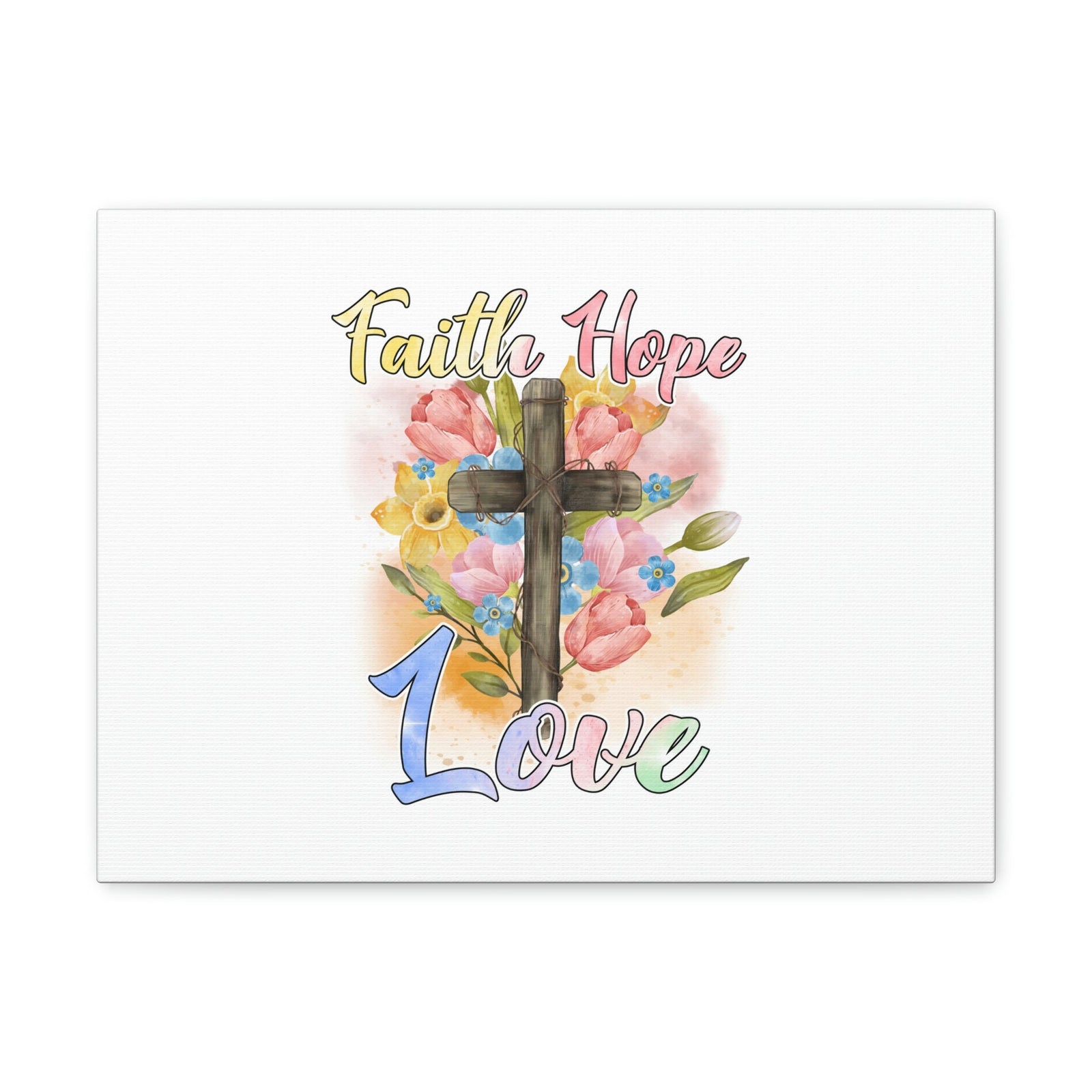 Scripture Walls Faith, Hope, Love 1 Corinthians 13:13 Cross Flowers Christian Wall Art Bible Verse Print Ready to Hang Unframed-Express Your Love Gifts