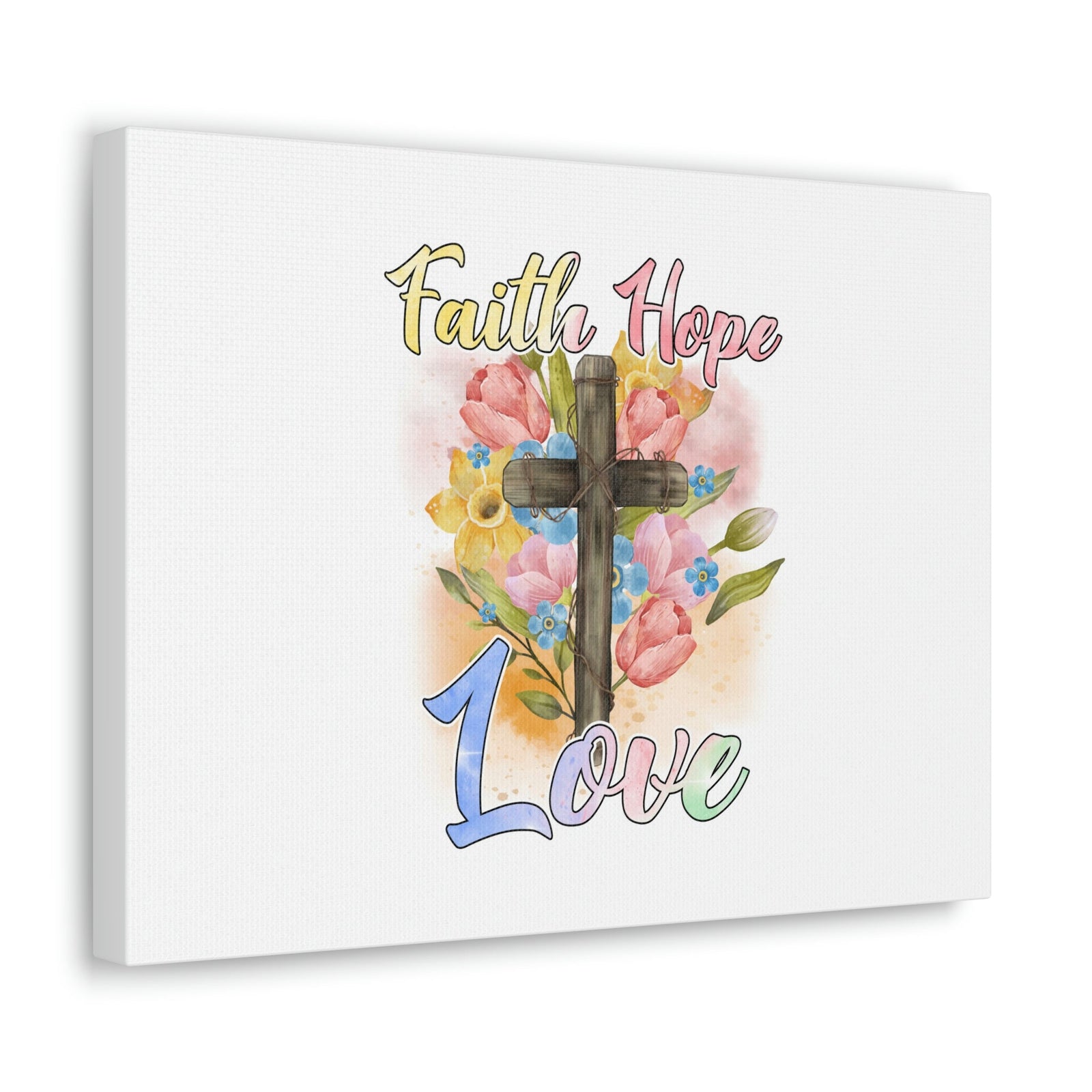 Scripture Walls Faith, Hope, Love 1 Corinthians 13:13 Cross Flowers Christian Wall Art Bible Verse Print Ready to Hang Unframed-Express Your Love Gifts