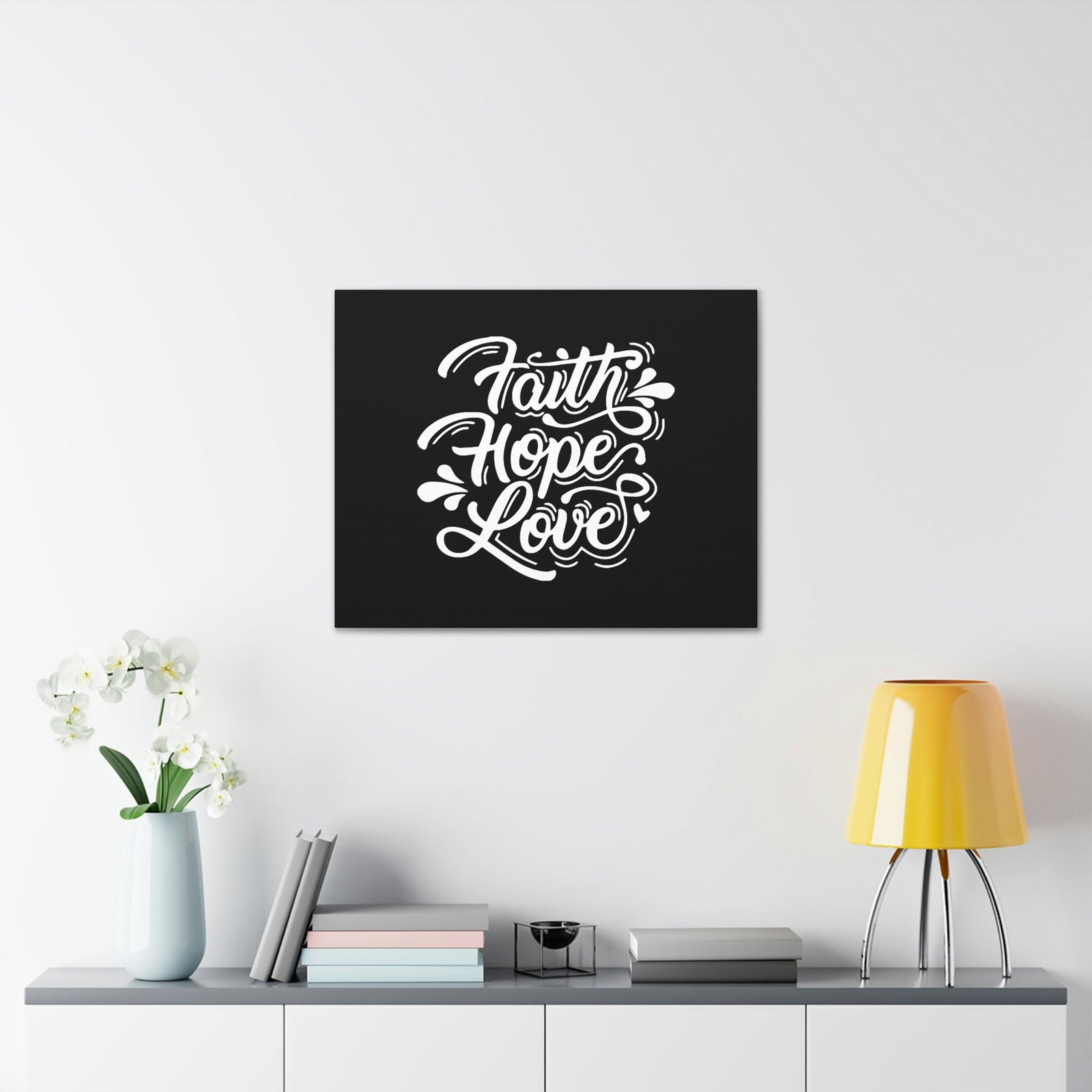 Scripture Walls Faith, Hope, Love 1 Corinthians 13:13 Cursive Black Christian Wall Art Bible Verse Print Ready to Hang Unframed-Express Your Love Gifts