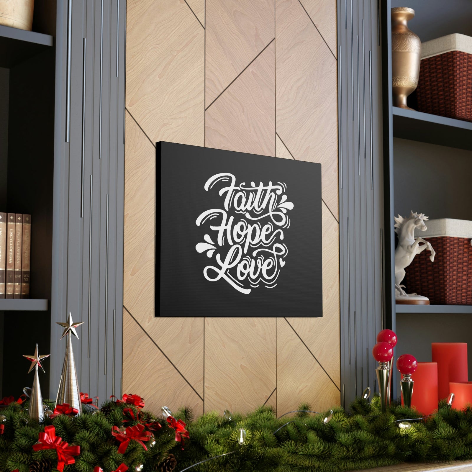 Scripture Walls Faith, Hope, Love 1 Corinthians 13:13 Cursive Black Christian Wall Art Bible Verse Print Ready to Hang Unframed-Express Your Love Gifts
