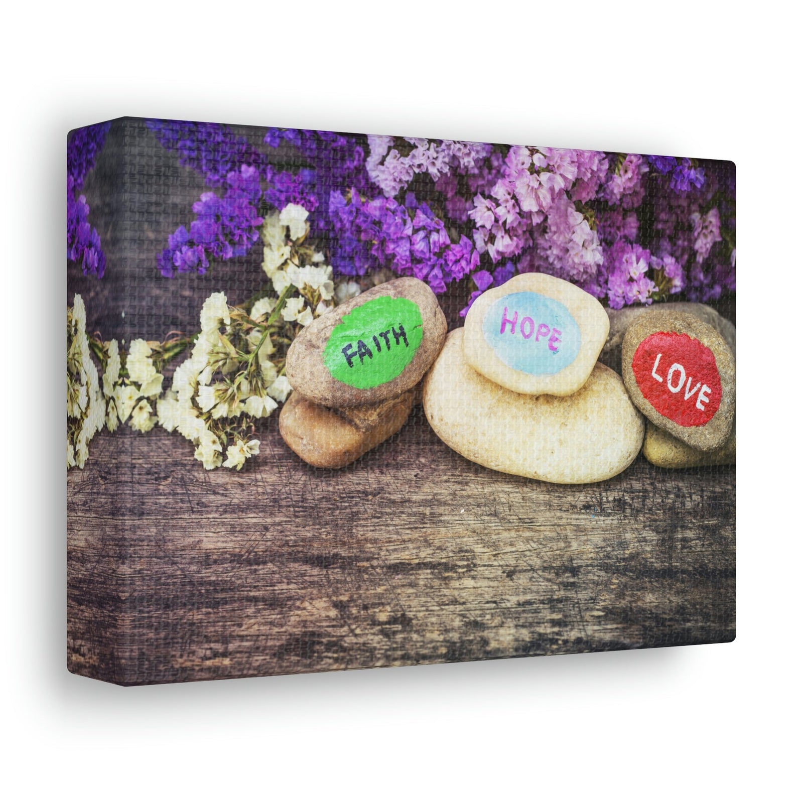 Scripture Walls Faith, Hope, Love 1 Corinthians 13:13 Stones Christian Wall Art Bible Verse Print Ready to Hang Unframed-Express Your Love Gifts