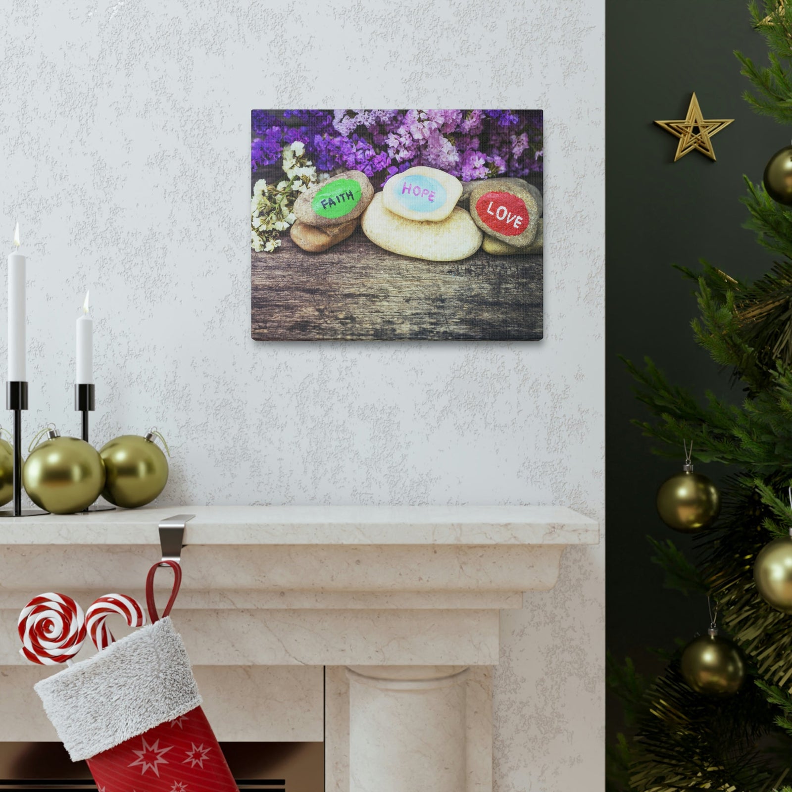 Scripture Walls Faith, Hope, Love 1 Corinthians 13:13 Stones Christian Wall Art Bible Verse Print Ready to Hang Unframed-Express Your Love Gifts