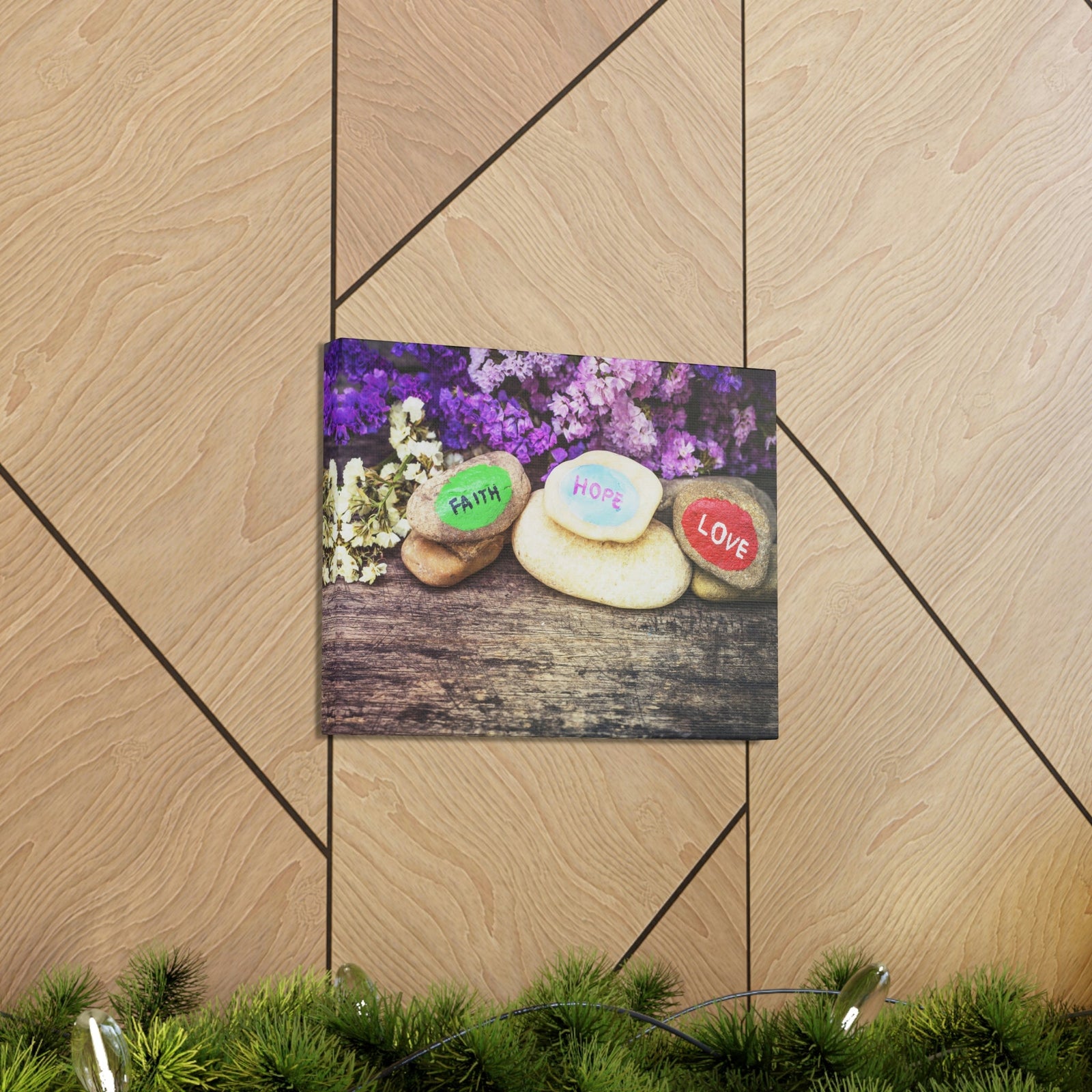 Scripture Walls Faith, Hope, Love 1 Corinthians 13:13 Stones Christian Wall Art Bible Verse Print Ready to Hang Unframed-Express Your Love Gifts