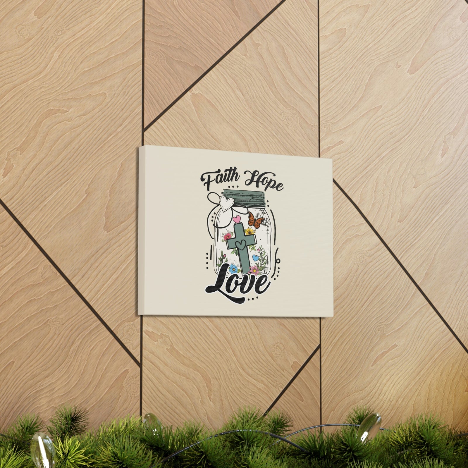 Scripture Walls Faith, Hope, Love Cross In A Jar 1 Corinthians 13:13 Bible Verse Canvas Christian Wall Art Ready to Hang Unframed-Express Your Love Gifts