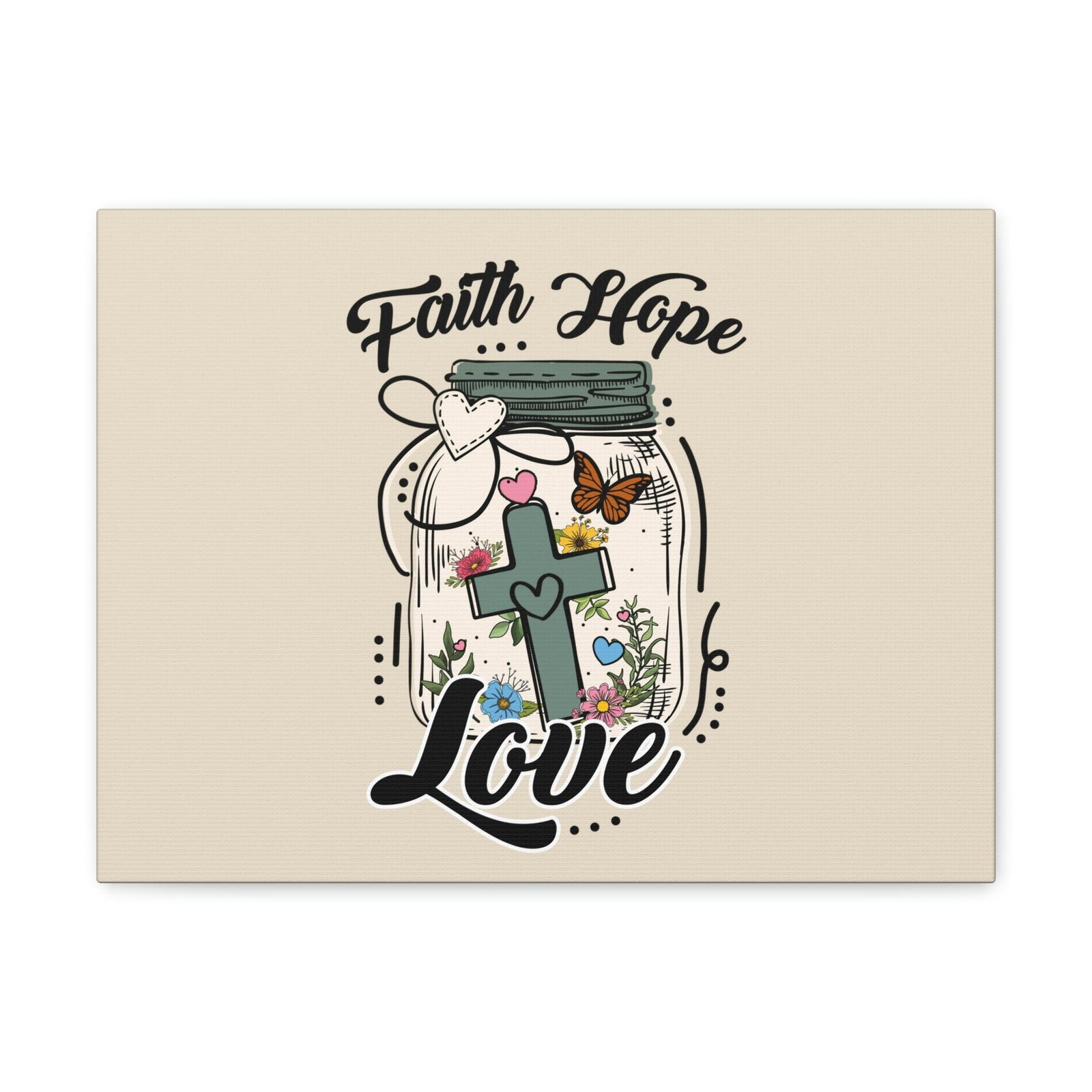 Scripture Walls Faith, Hope, Love Cross In A Jar 1 Corinthians 13:13 Bible Verse Canvas Christian Wall Art Ready to Hang Unframed-Express Your Love Gifts