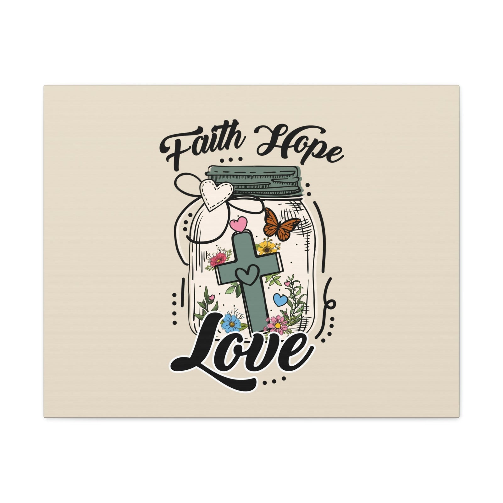 Scripture Walls Faith, Hope, Love Cross In A Jar 1 Corinthians 13:13 Bible Verse Canvas Christian Wall Art Ready to Hang Unframed-Express Your Love Gifts