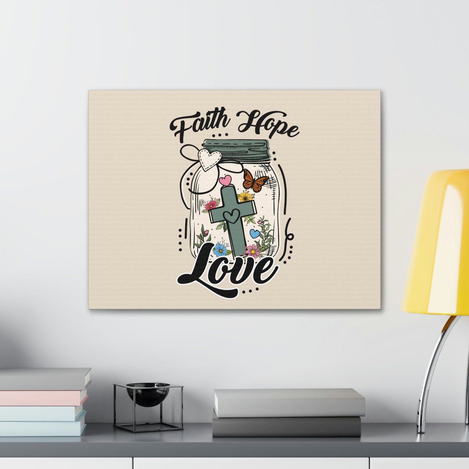 Scripture Walls Faith, Hope, Love Cross In A Jar 1 Corinthians 13:13 Bible Verse Canvas Christian Wall Art Ready to Hang Unframed-Express Your Love Gifts