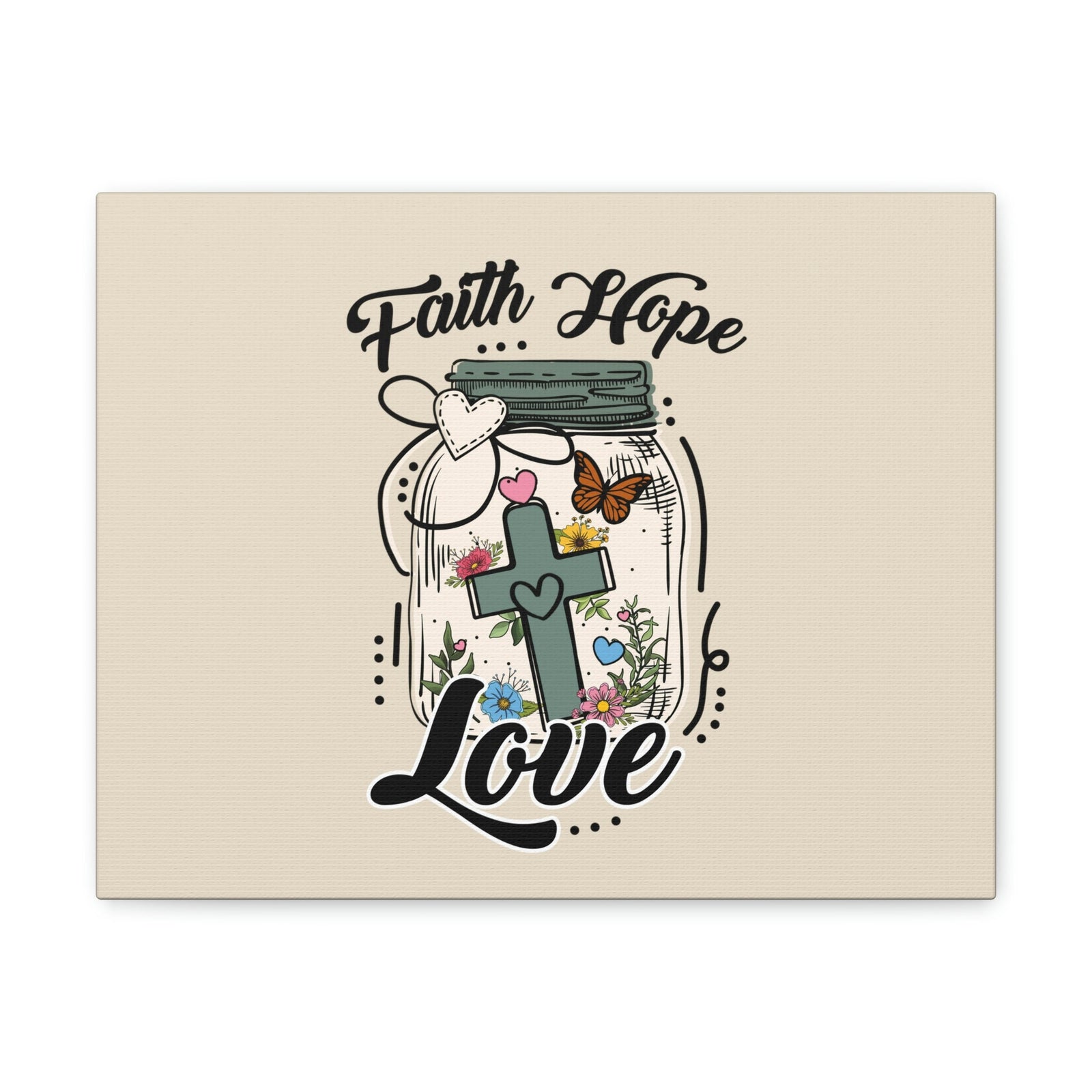Scripture Walls Faith, Hope, Love Cross In A Jar 1 Corinthians 13:13 Bible Verse Canvas Christian Wall Art Ready to Hang Unframed-Express Your Love Gifts