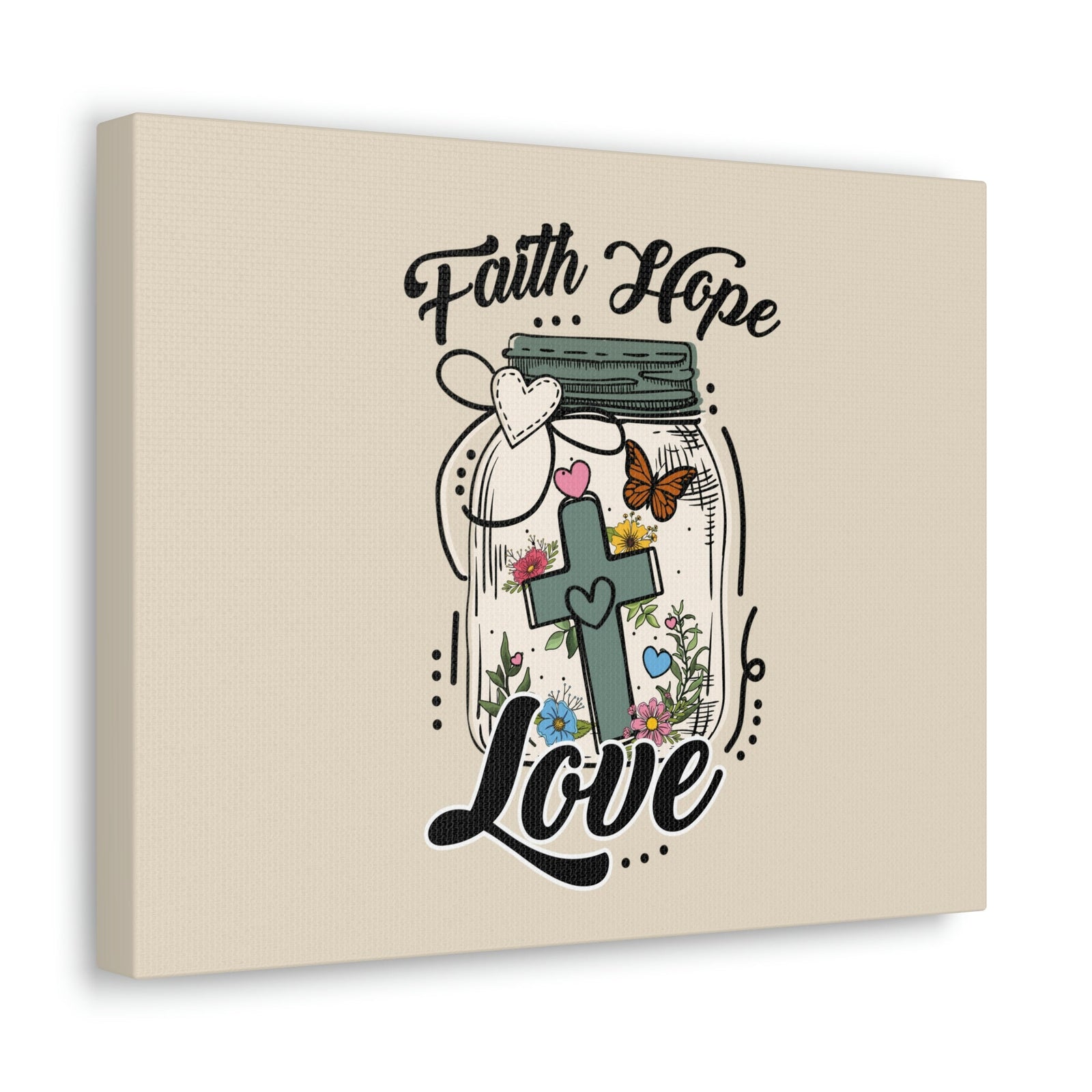 Scripture Walls Faith, Hope, Love Cross In A Jar 1 Corinthians 13:13 Bible Verse Canvas Christian Wall Art Ready to Hang Unframed-Express Your Love Gifts