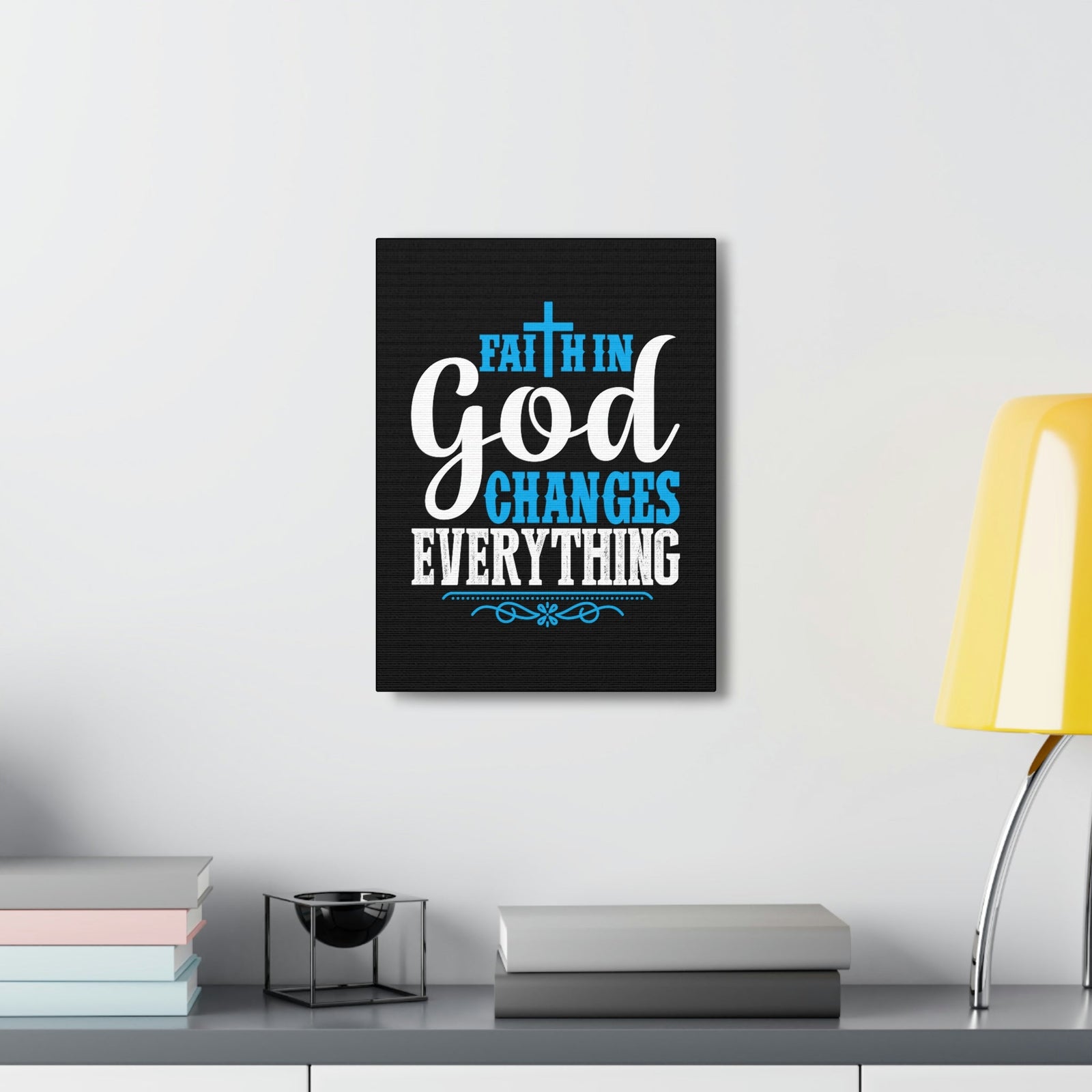 Scripture Walls Faith In God Changes Everything 2 Corinthians 5:17 Blue Christian Wall Art Bible Verse Print Ready to Hang Unframed-Express Your Love Gifts