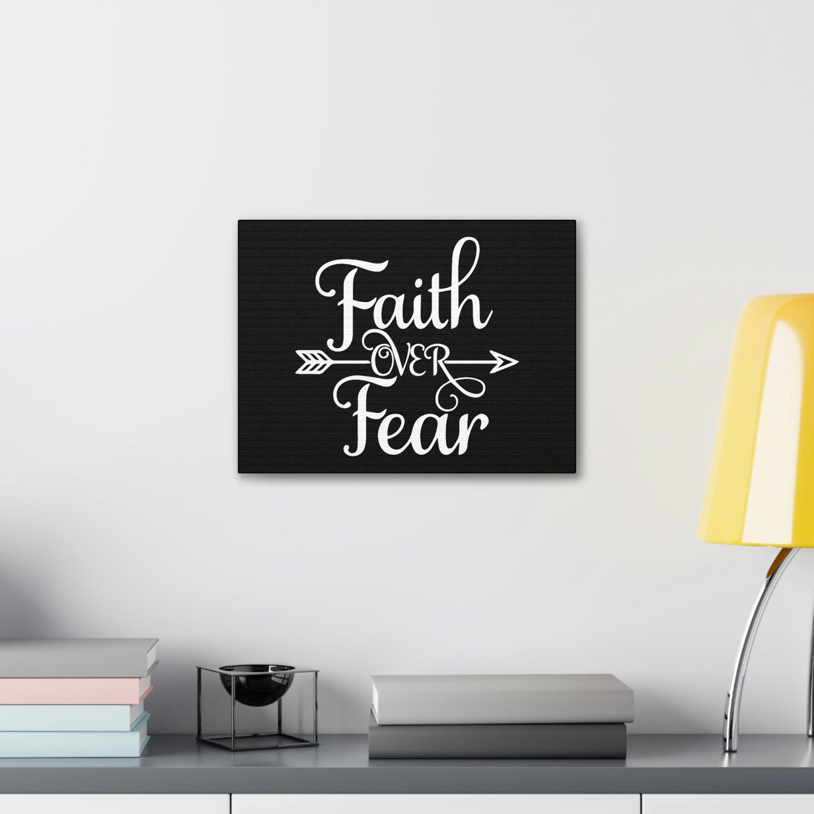 Scripture Walls Faith Over Fear Mark 4:40 Arrow Cursive Christian Wall Art Bible Verse Print Ready to Hang Unframed-Express Your Love Gifts