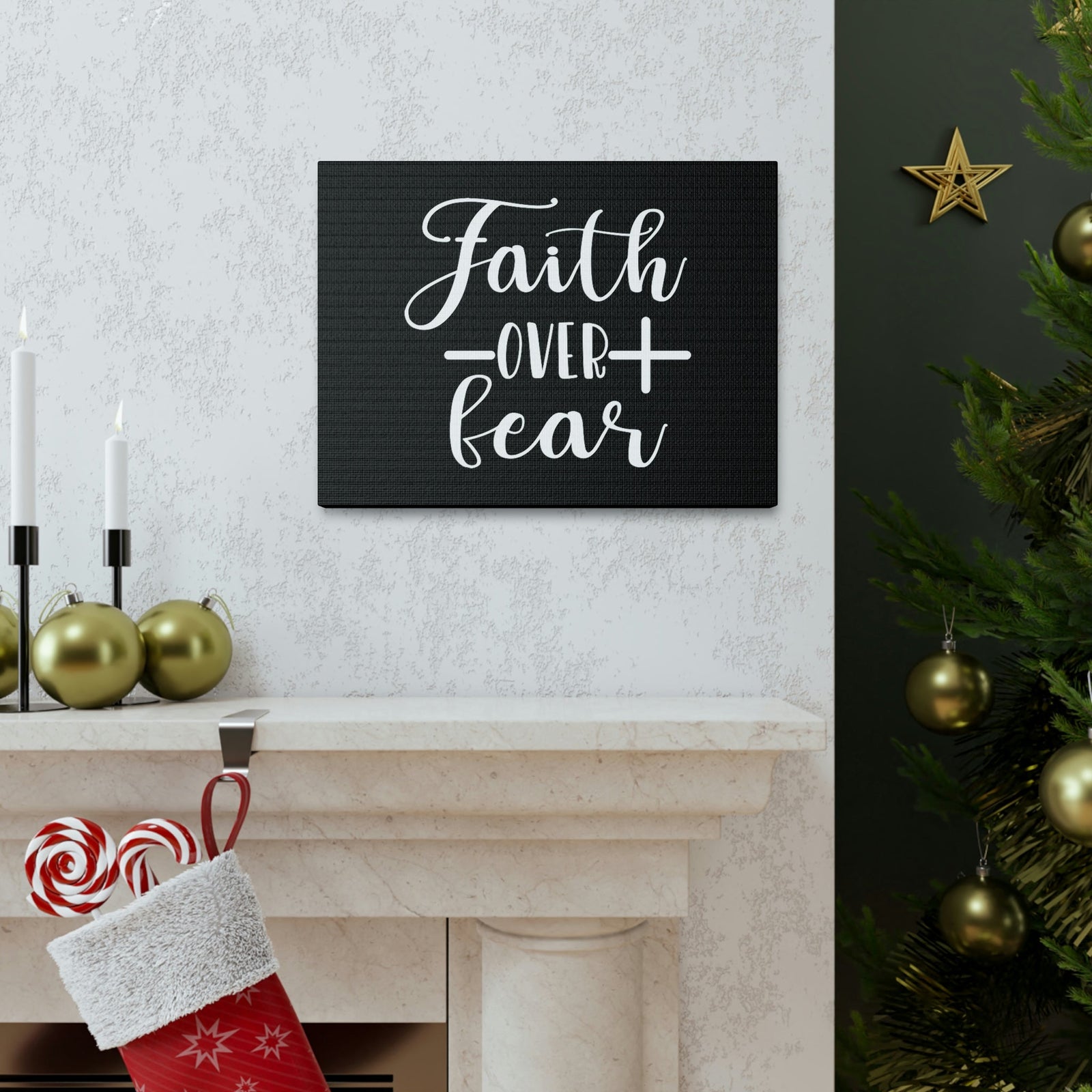 Scripture Walls Faith Over Fear Mark 4:40 Cross Black Christian Wall Art Bible Verse Print Ready to Hang Unframed-Express Your Love Gifts